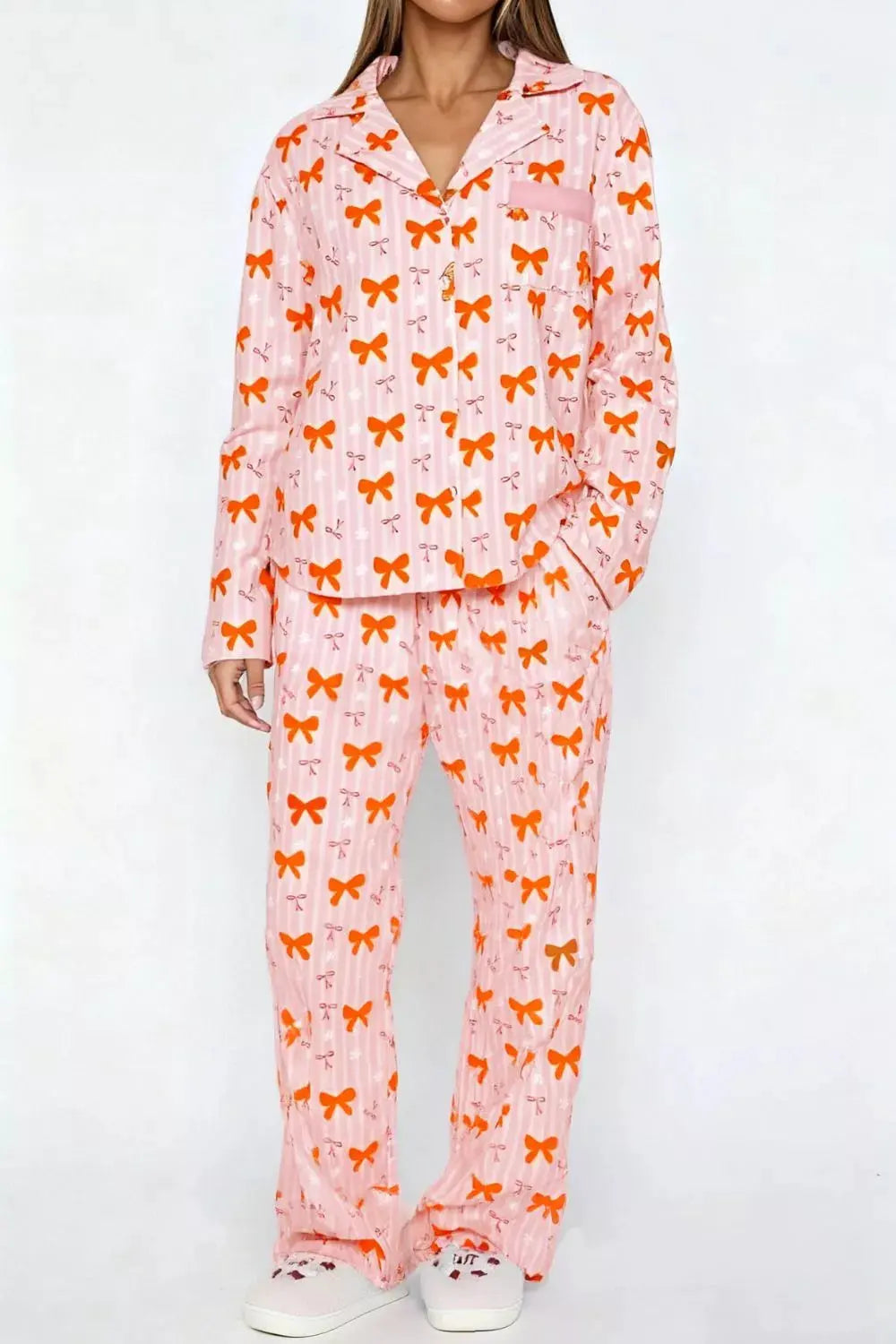 Bow Print Top and Wide Leg Pants Lounge Set by Partner Label