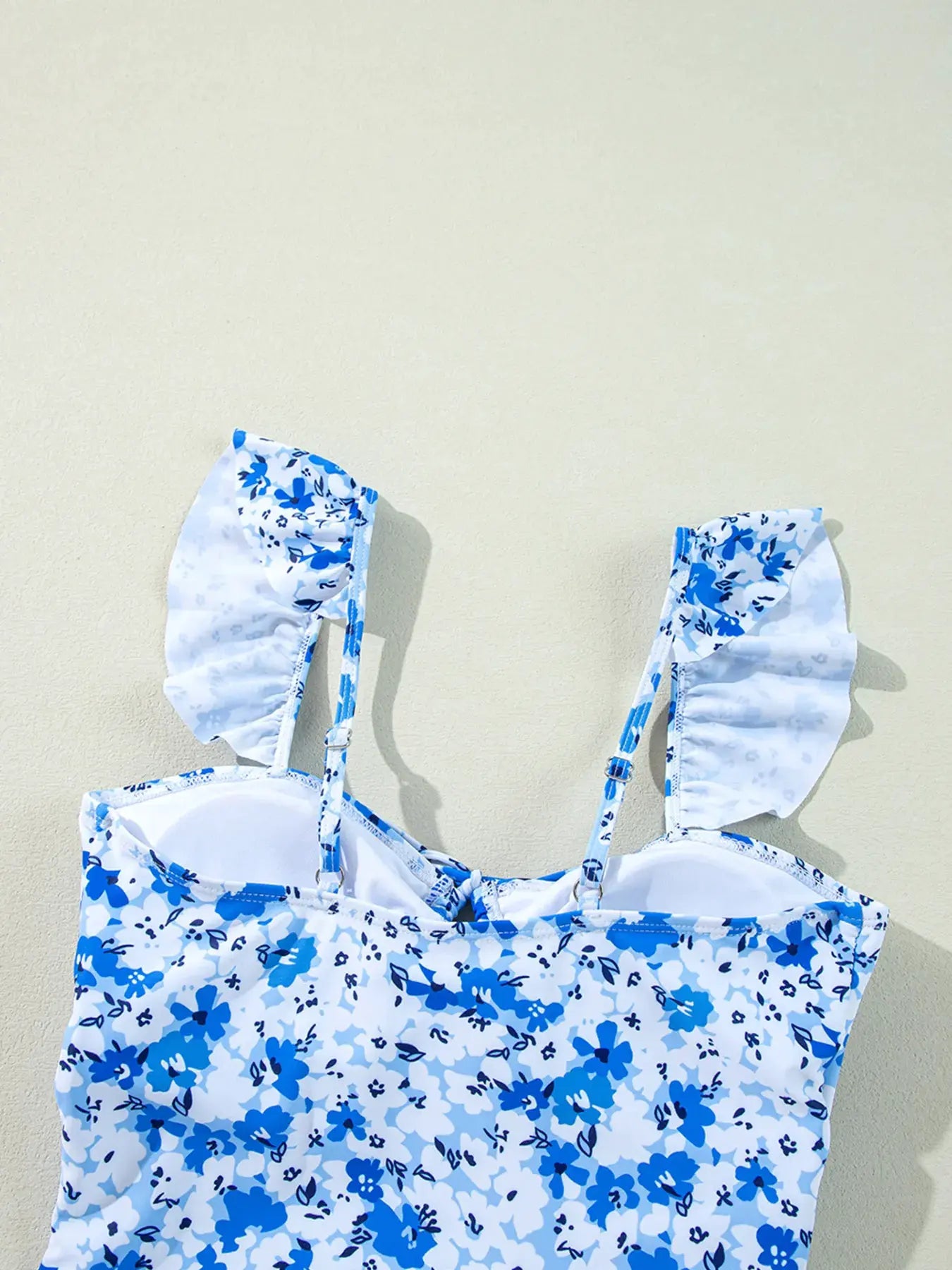 Floral Ruffled Strap Lace-up Hollow Out One Piece Swimsuit by Partner Label