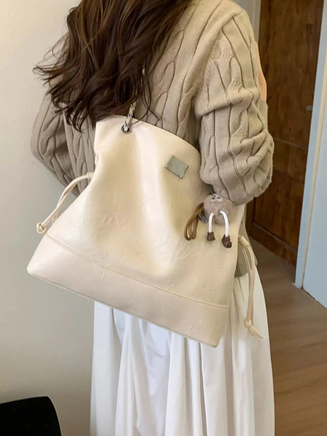 Chain Strap Faux Leather Tote Bag by Partner Label