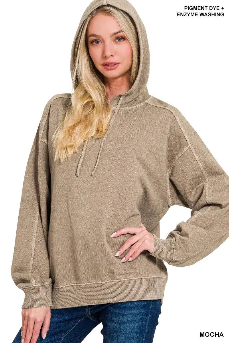 Zenana French Terry Pigment Dye & Enzyme Washing Hoodie by Zenana