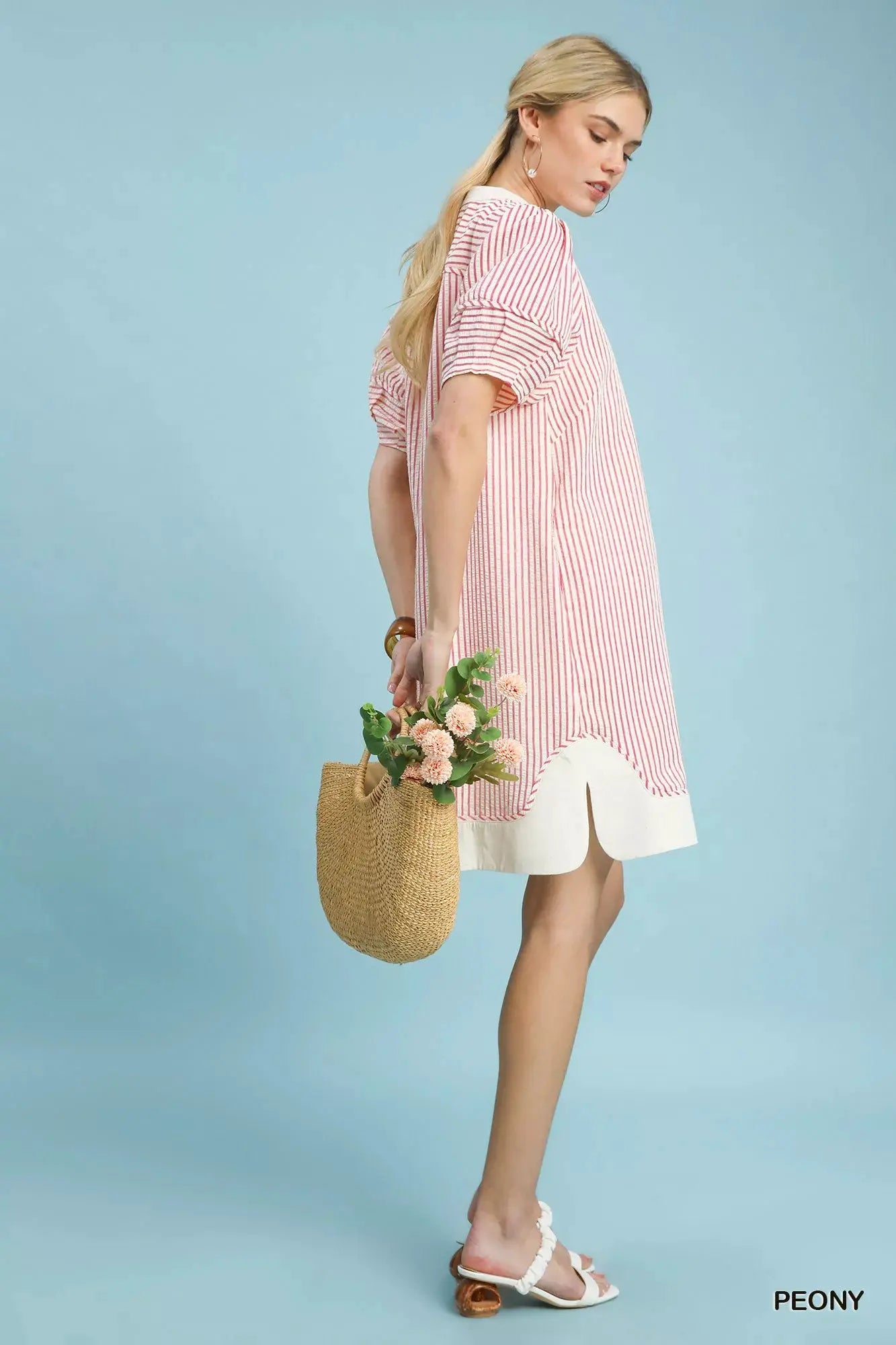 Umgee Pinstripe Shift Dress with Contrast Trim by Umgee