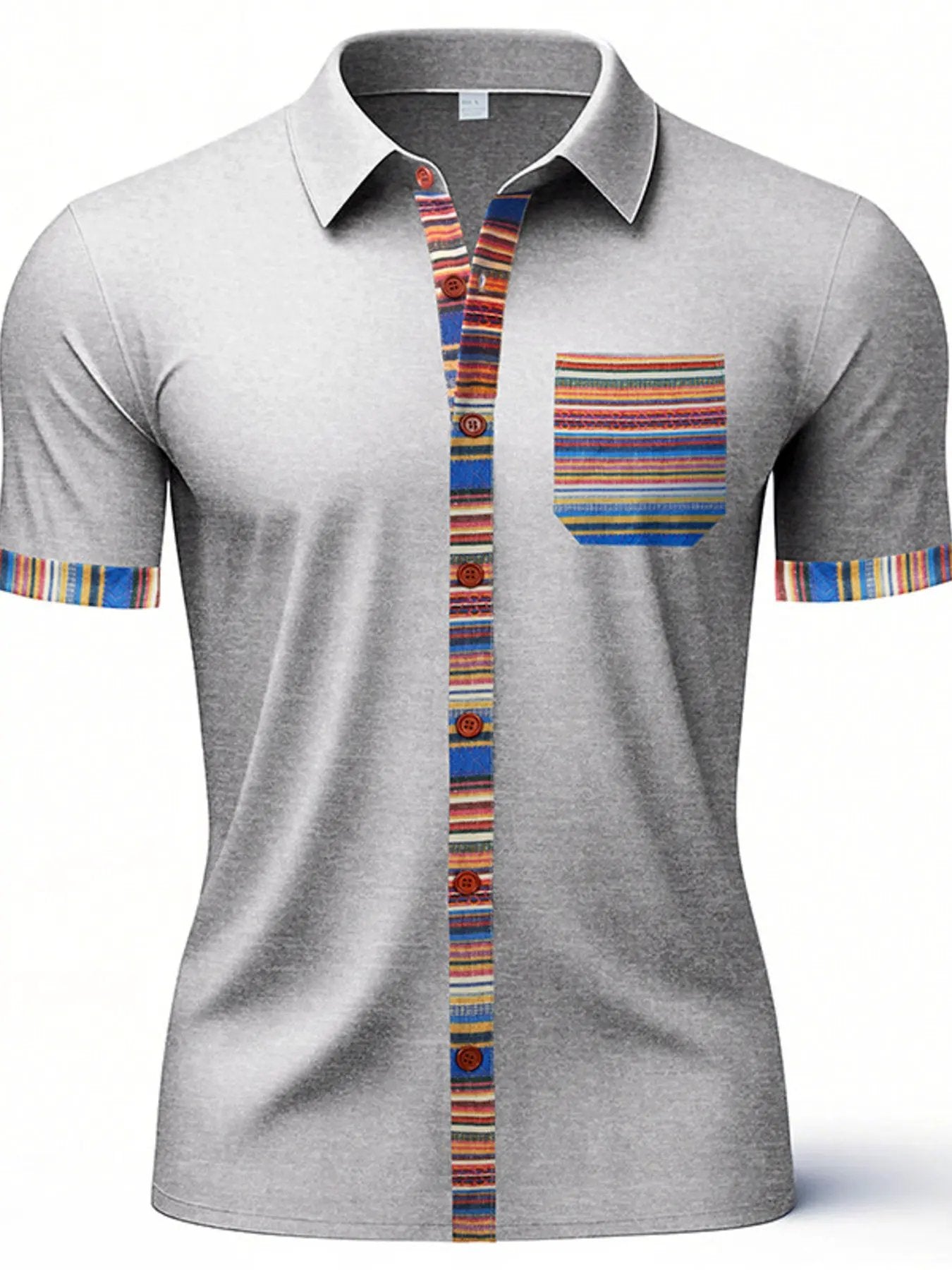Men's Full Size Short Sleeve Shirt with Colorful Trim Plus Size by Trendsi