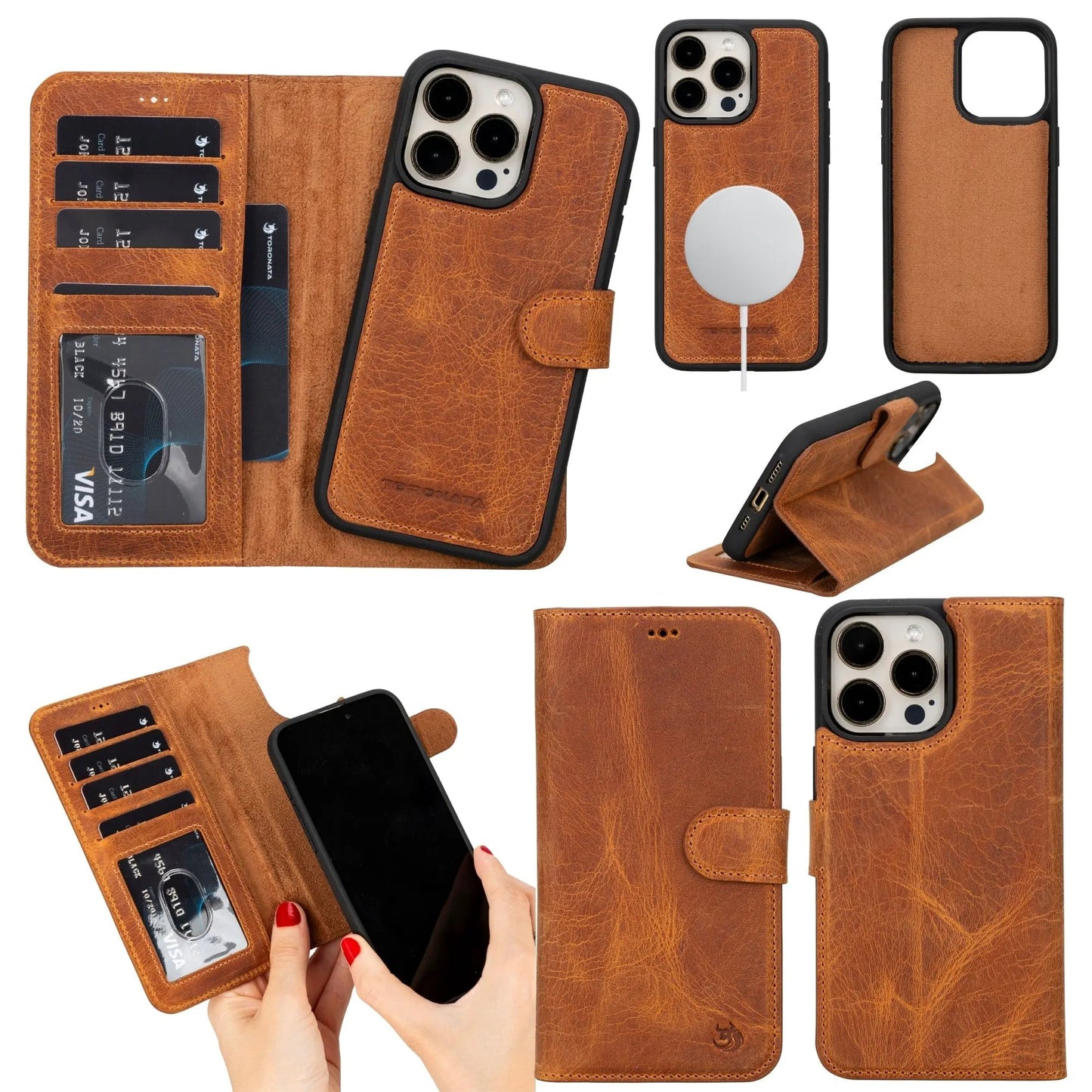 Casper Leather iPhone 15 Pro Wallet Case | Detachable MagSafe Compatible RFID Protection by TORONATA