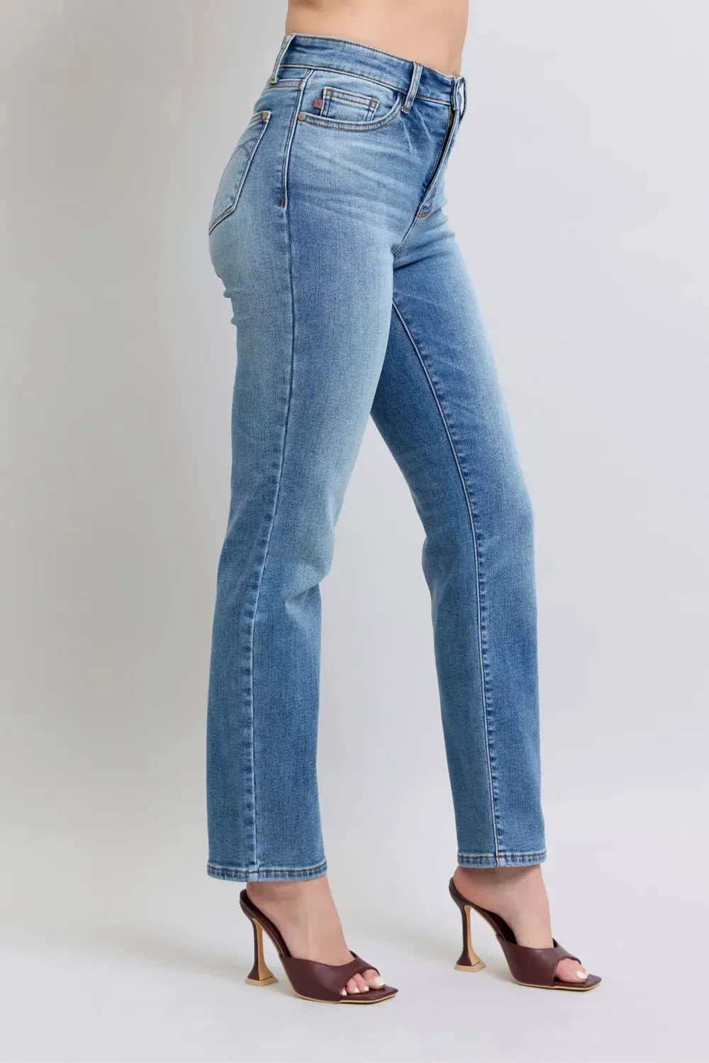 Judy Blue Full Size Run Vintage Wash Thermal Straight Jeans by Judy Blue