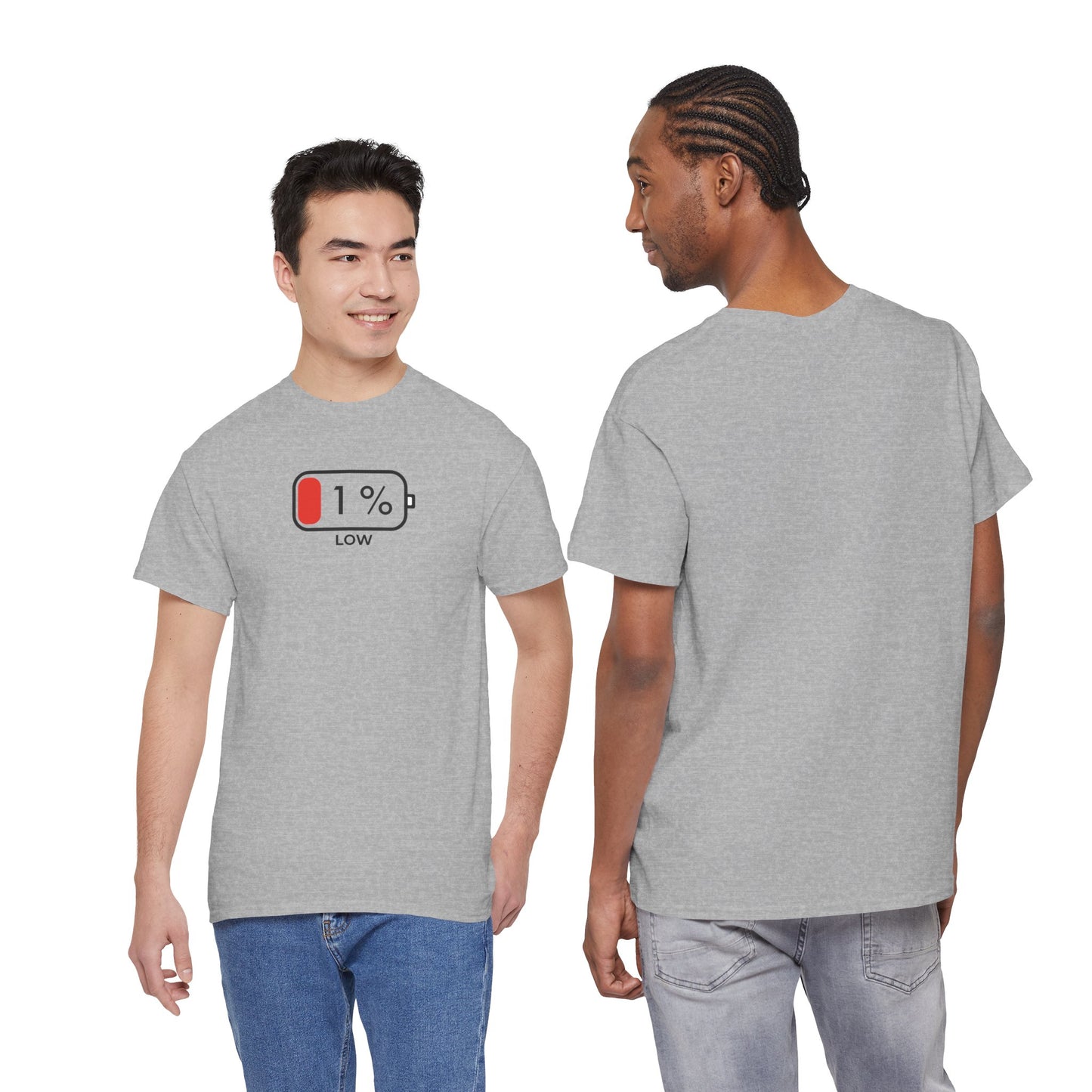 Low Battery Graphic T Shirt | Minimalist Battery Icon Unisex Casual Tee