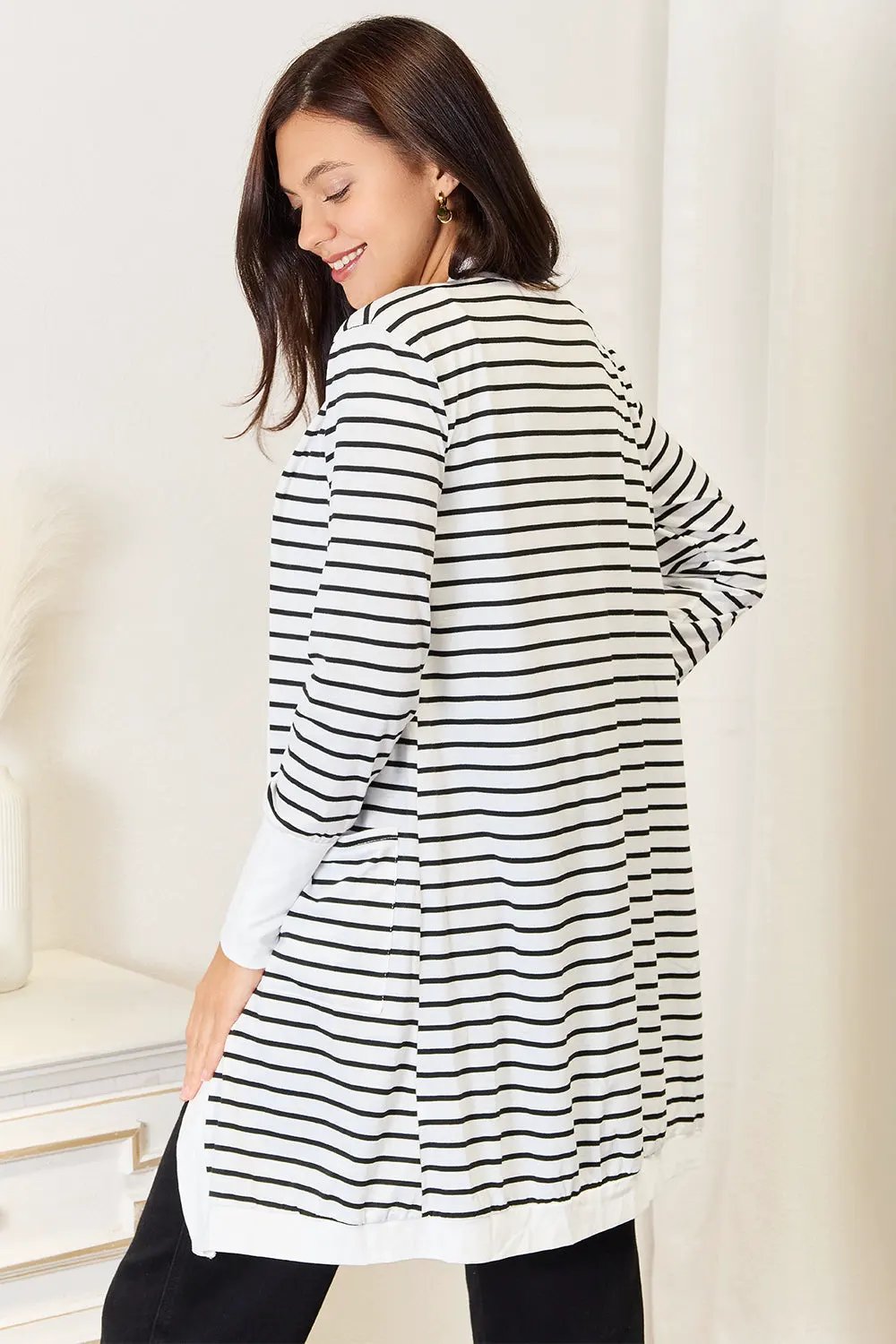 Double Take Striped Open Front Longline Cardigan by Double Take