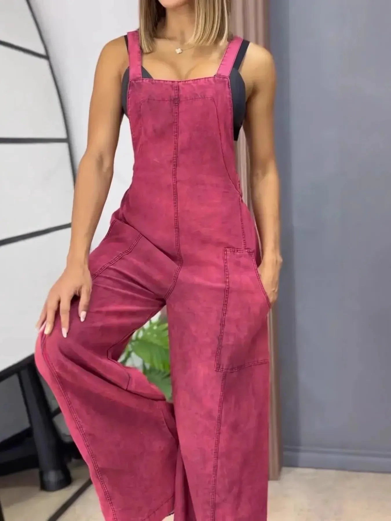 Full Size Wide Leg Washed Denim Overalls Plus Size by Partner Labels