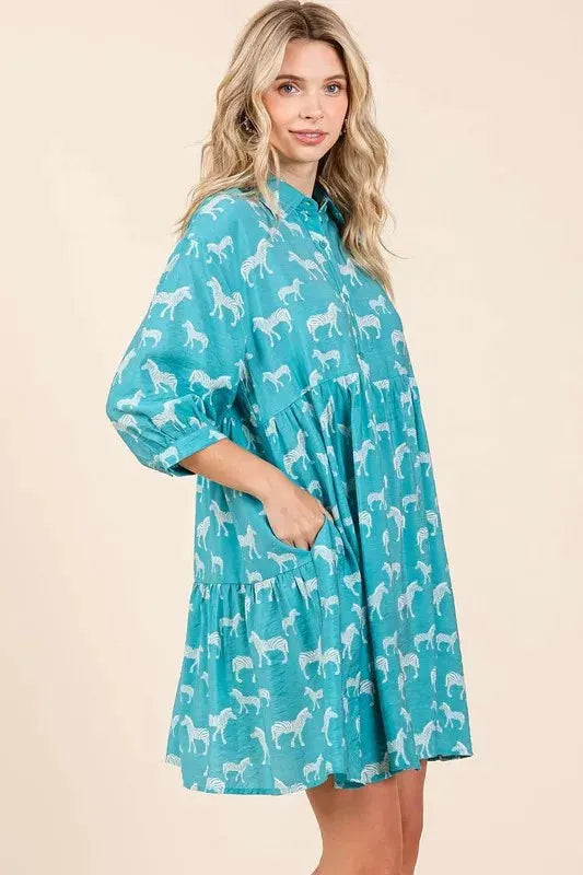 Mittoshop Zebra Print Button Down Shirt Mini Dress by Mittoshop