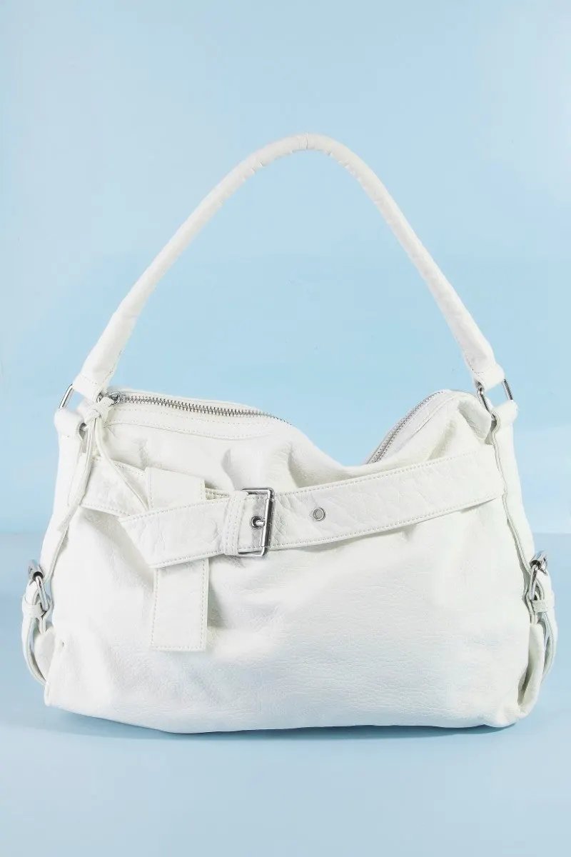 Fame Buckle Strap Detail Leather Handbag by Partner Label