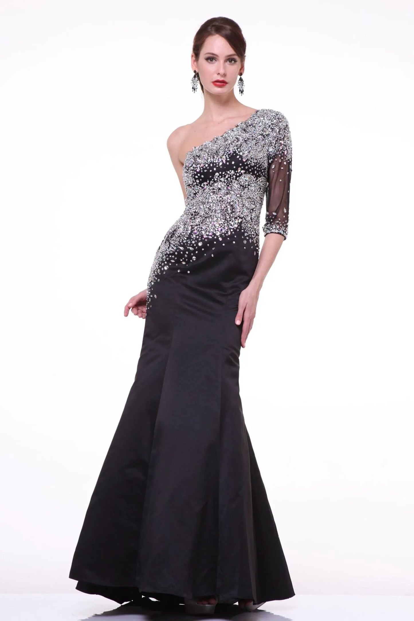 Mermaid dress with asymmetrical neckline and one sleeve by Tux-USA