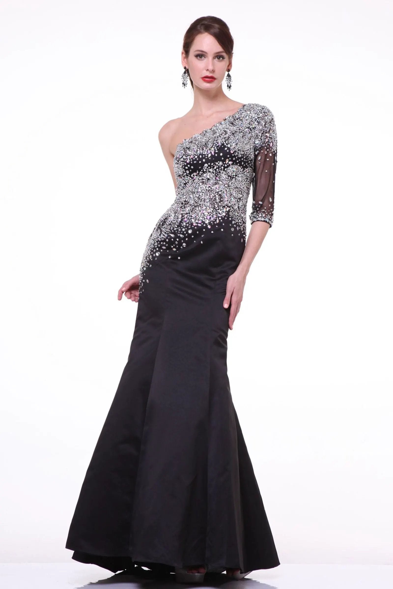 Mermaid dress with asymmetrical neckline and one sleeve by Tux-USA