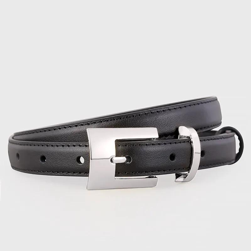 Leather Belt with Silver Buckle by Trendsi