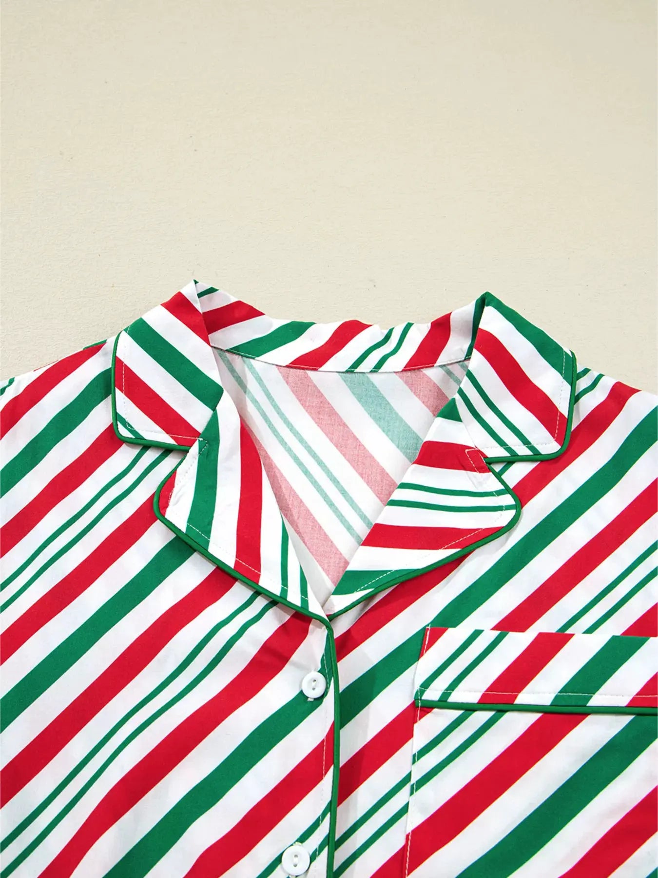 Stripe Contrast Velvet Ribbon Knot Christmas 2pcs Pajama Set by Partner Label