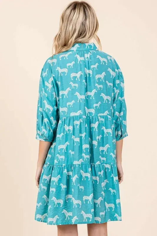 Mittoshop Zebra Print Button Down Shirt Mini Dress by Mittoshop