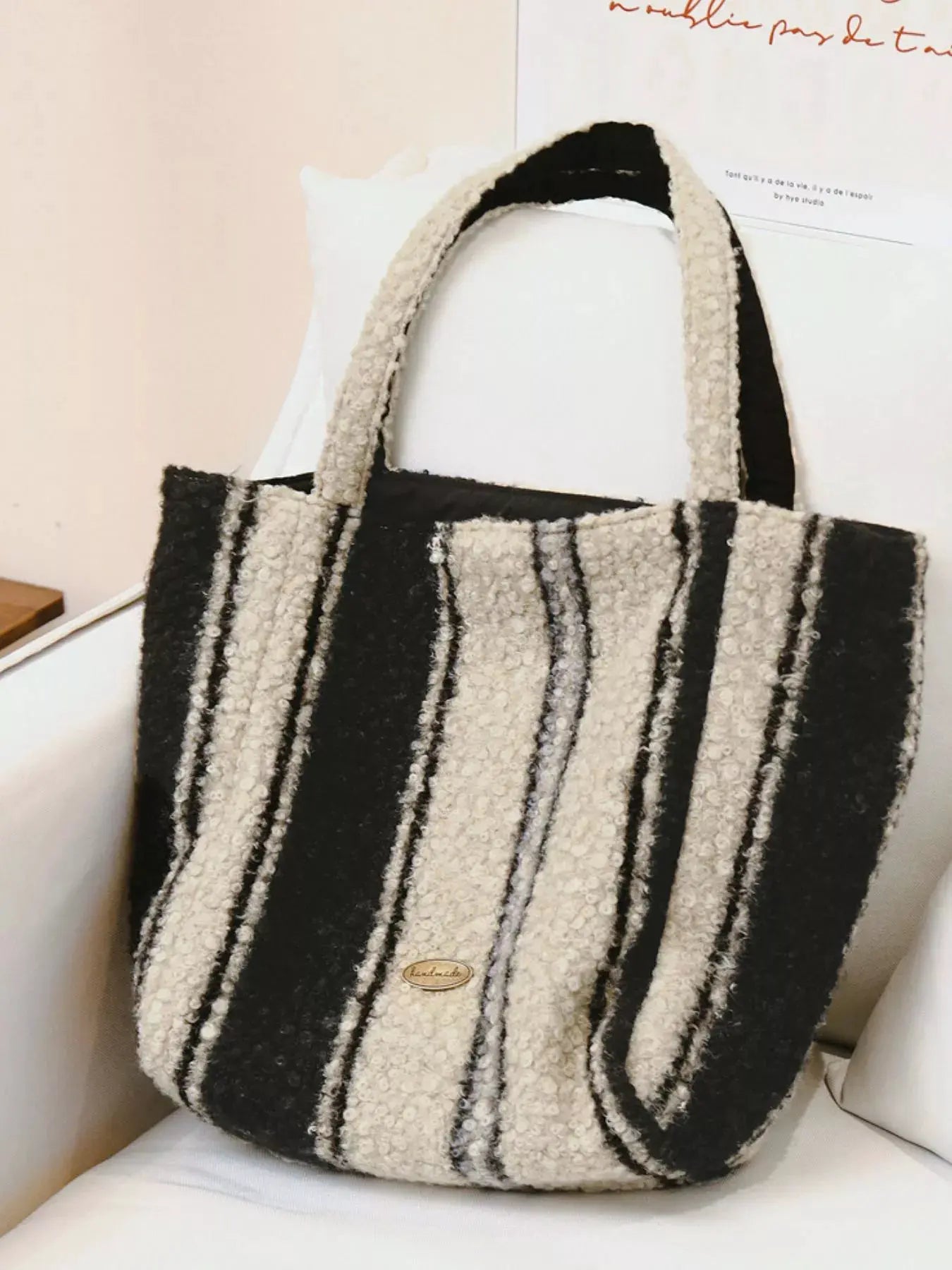 Reversible Striped Plush Tote Bag by Partner Label