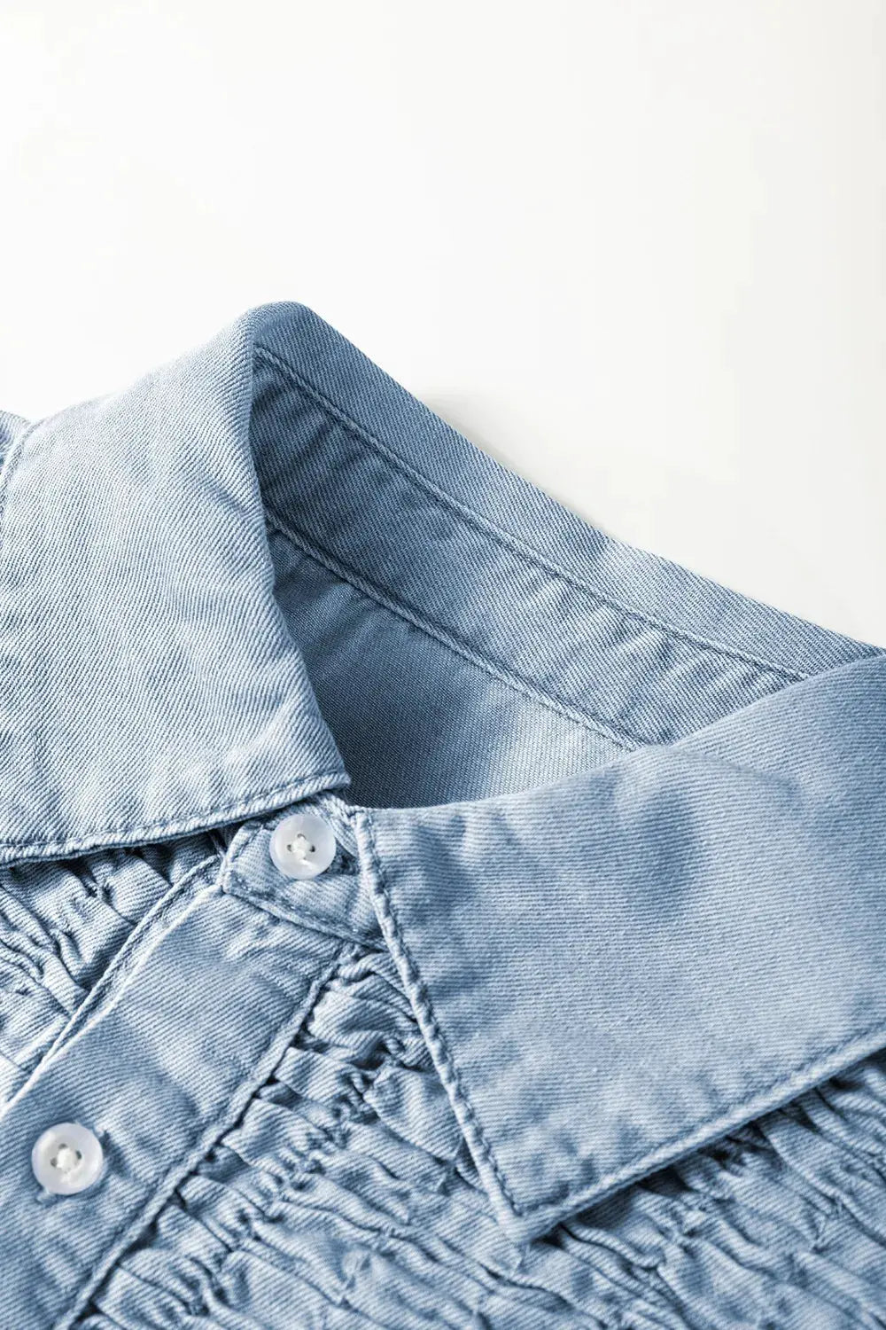 Smocked Collared Neck Cap Sleeve Denim Dress by Partner Label