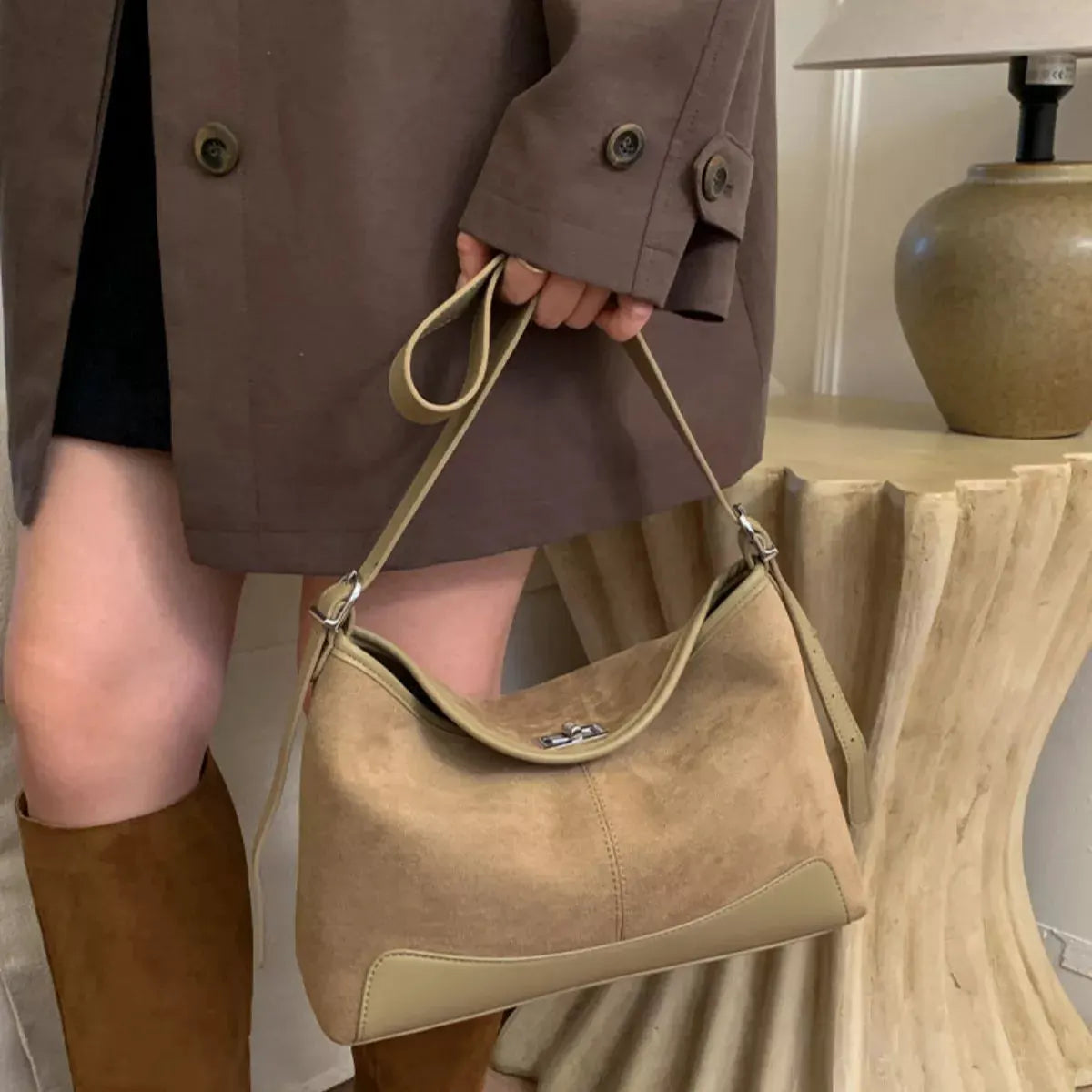 Suede Crossbody Bag with Adjustable Strap by Partner Label
