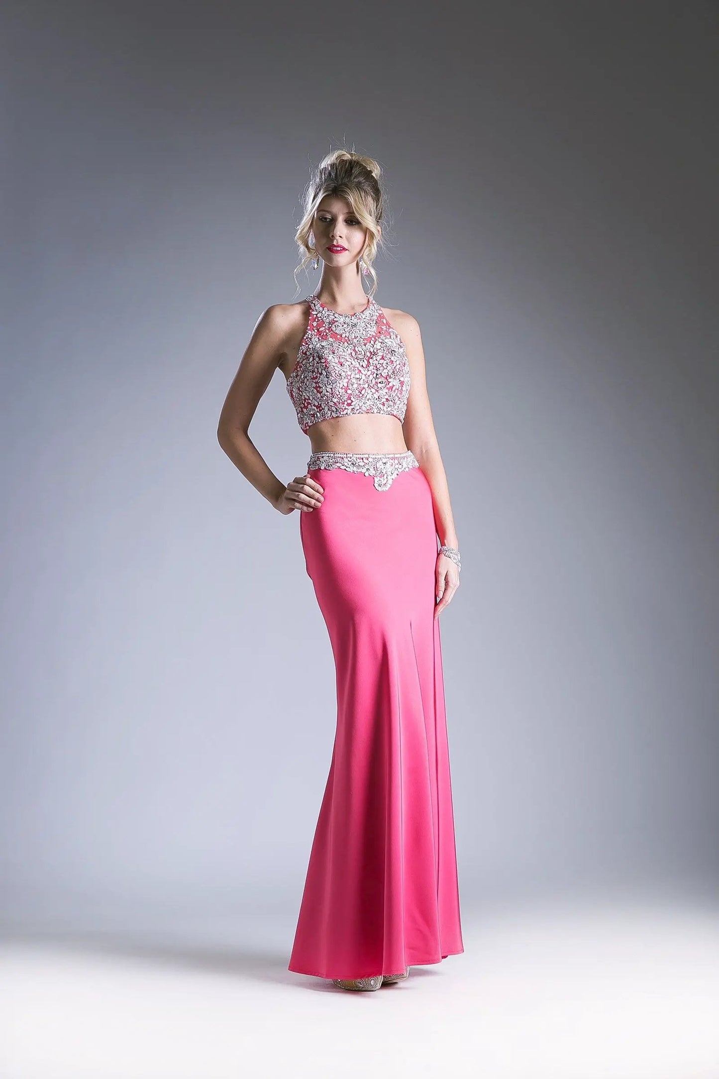 Two-piece dress with a high neckline and a sheath skirt by Tux-USA