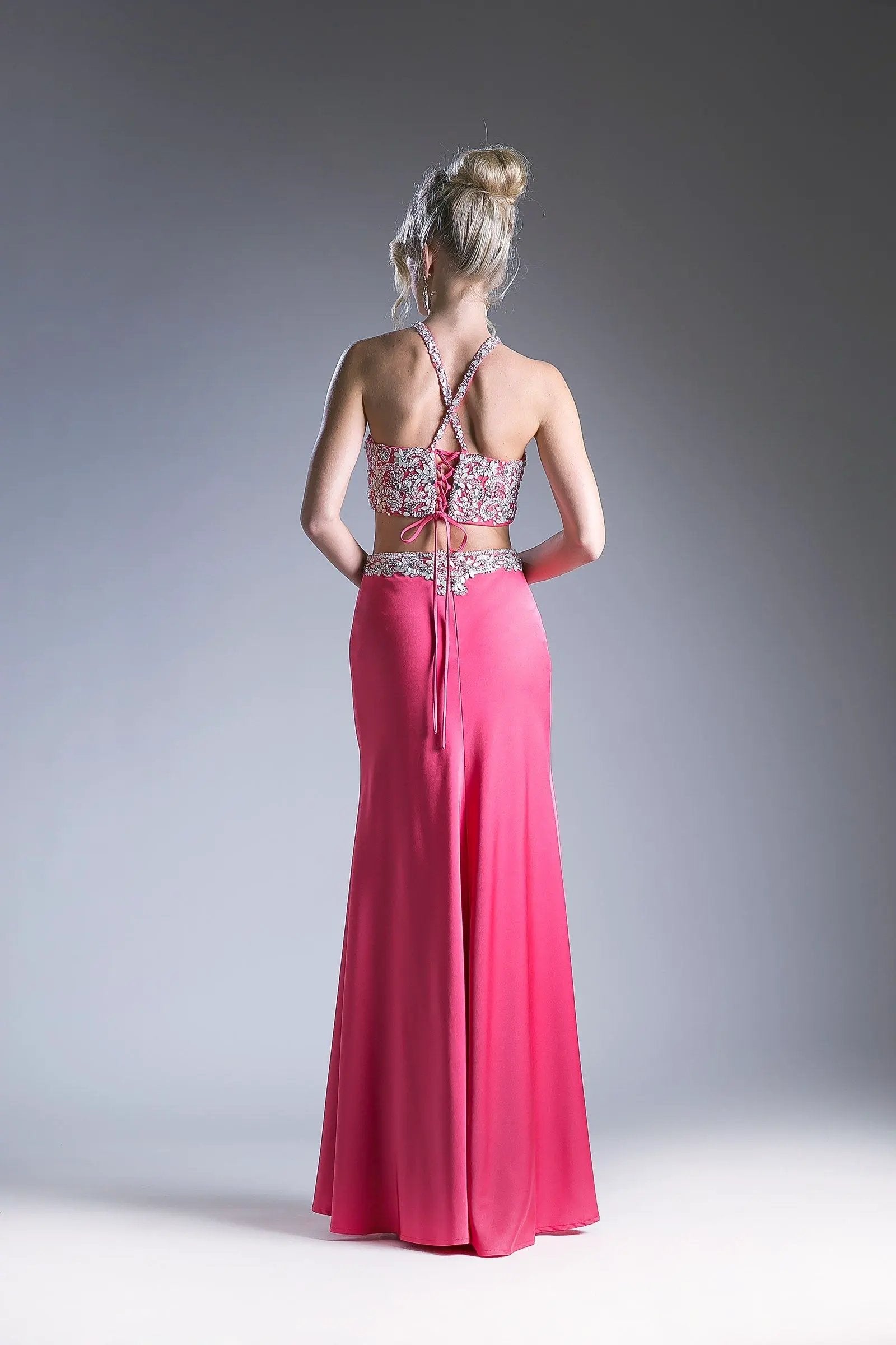 Two-piece dress with a high neckline and a sheath skirt by Tux-USA