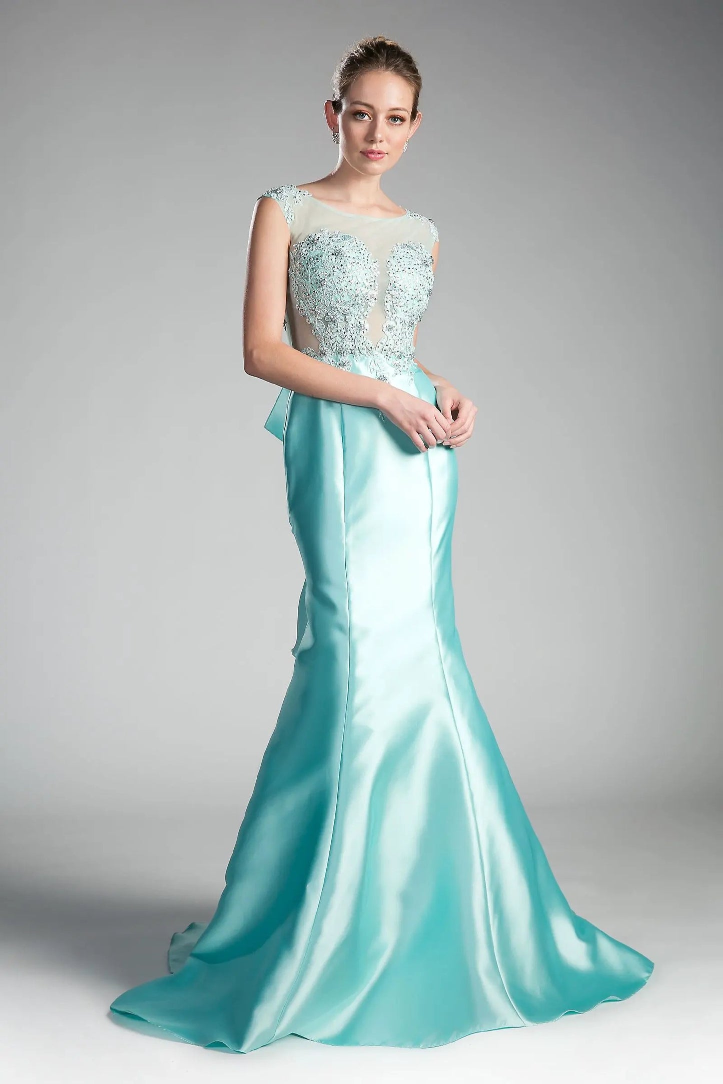 Fitted Mikado Mermaid Gown with Illusion Closed Back by Tux-USA