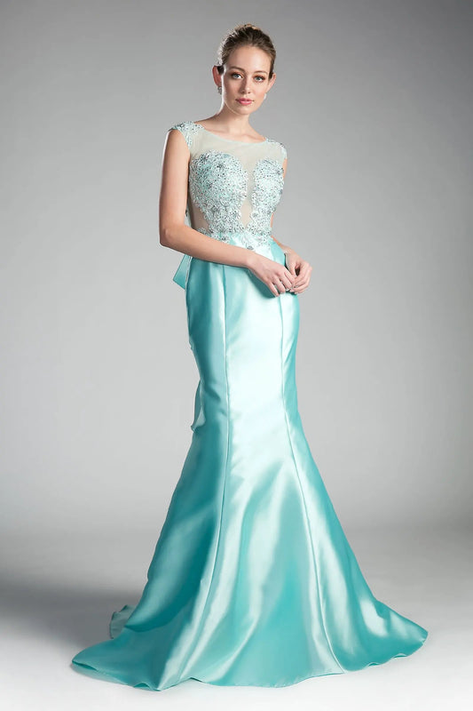 Fitted Mikado Mermaid Gown with Illusion Closed Back by Tux-USA