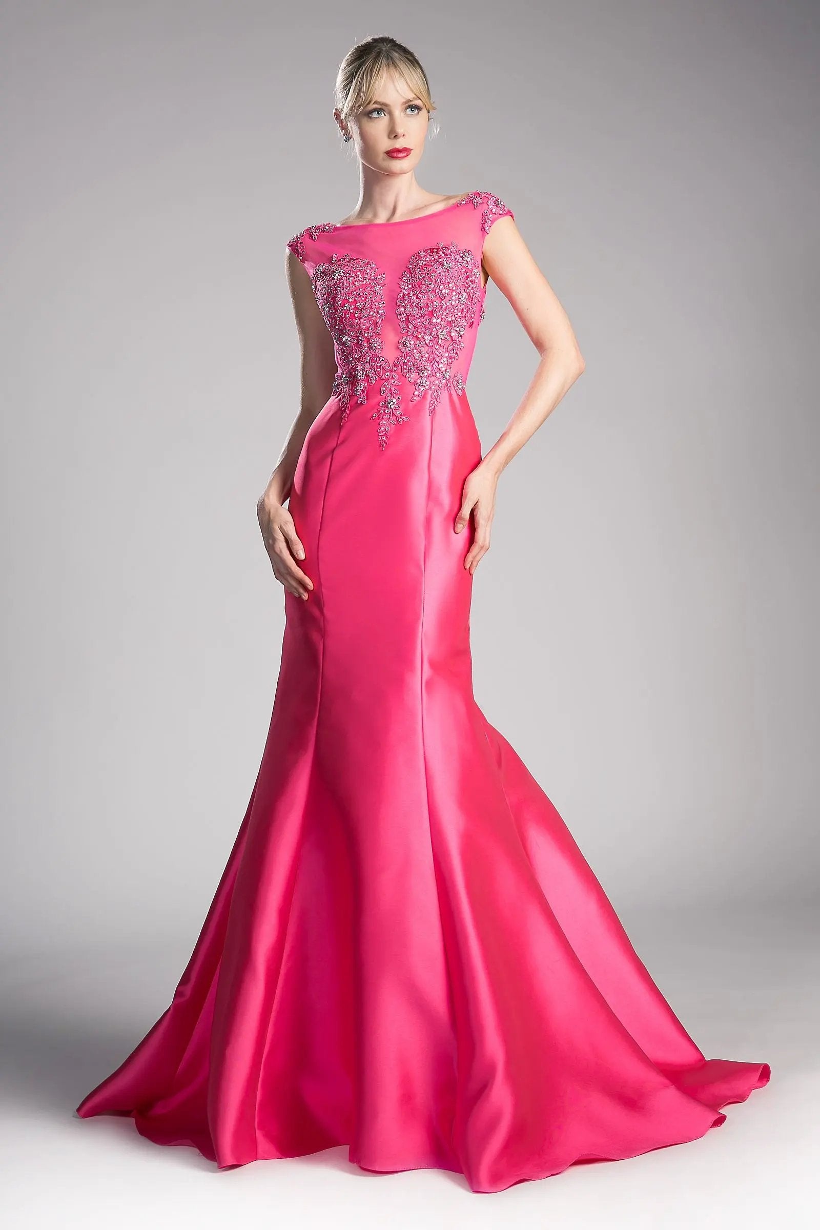 Fitted Mikado Mermaid Gown with Illusion Closed Back by Tux-USA