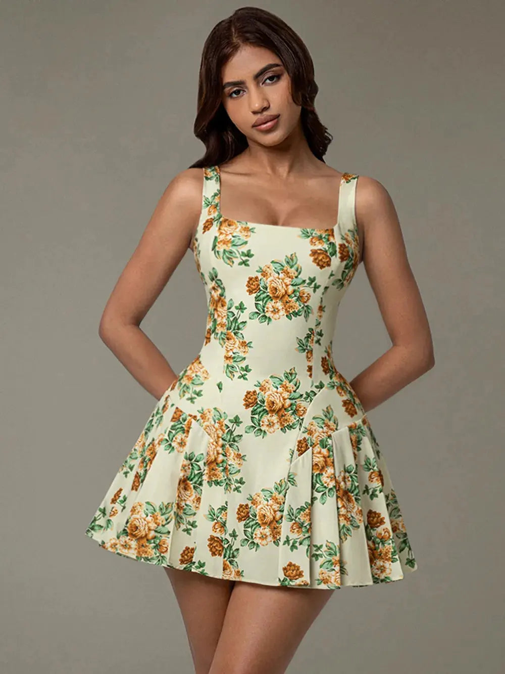 Floral Sleeveless Mini Pleated Dress by Partner Label