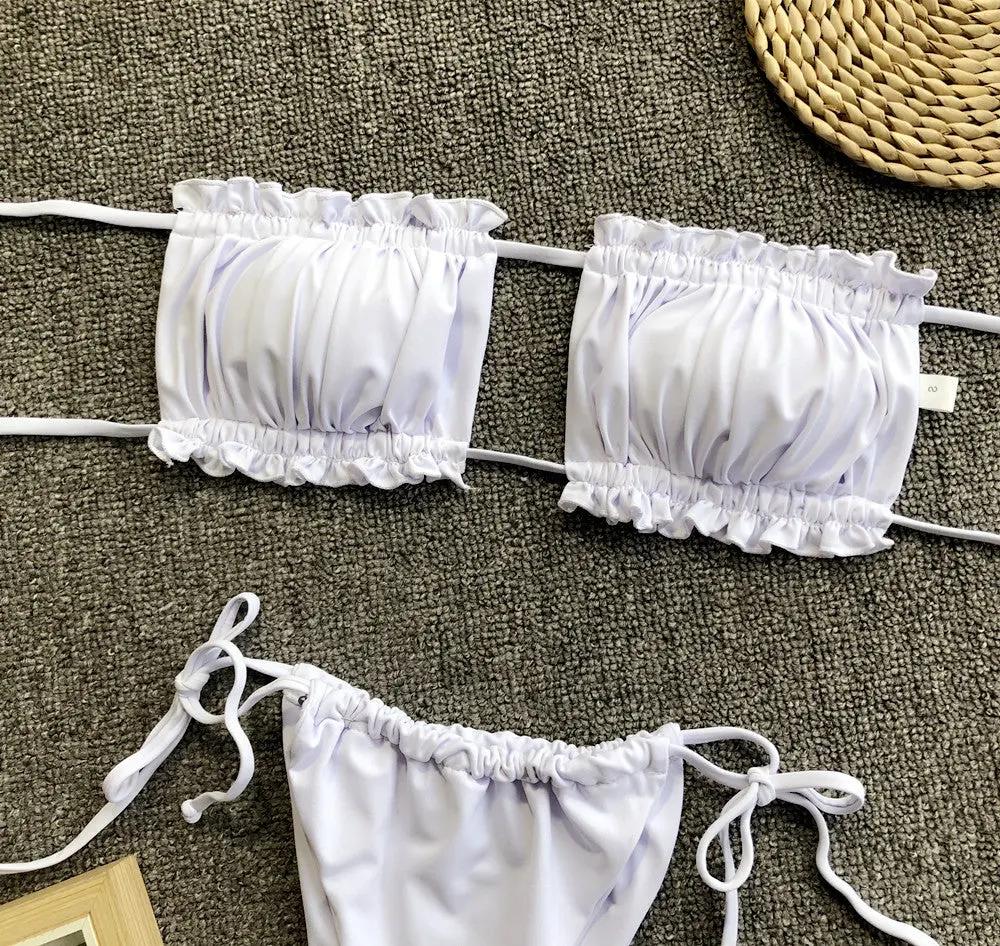 Frill Trim Ruched Bikini Set by Partner Label