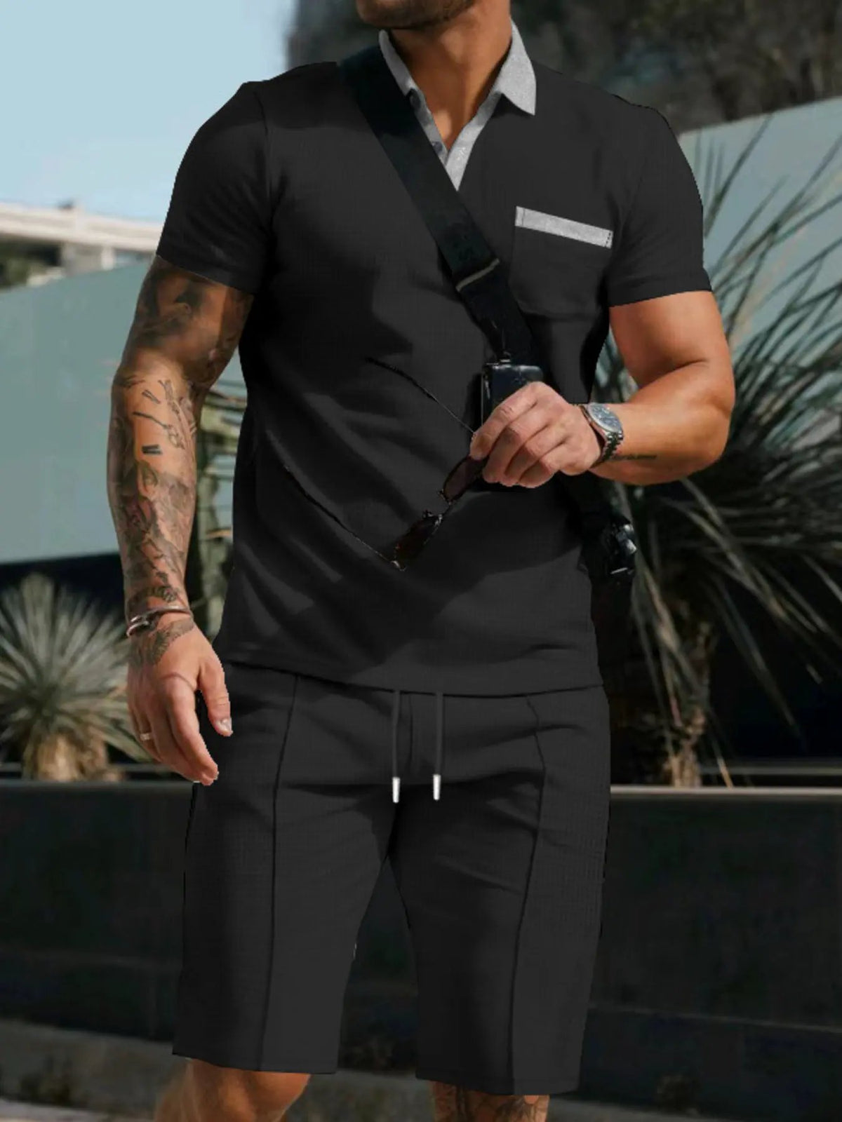 Men's Full Size Casual Short Sleeve Polo & Shorts Set Plus Size by Trendsi