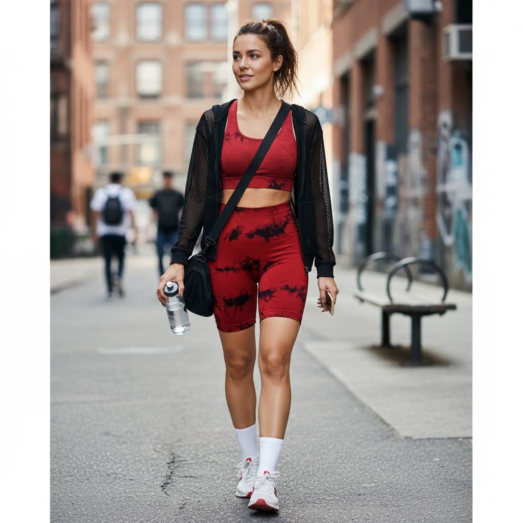 High waist tie‑dye active shorts