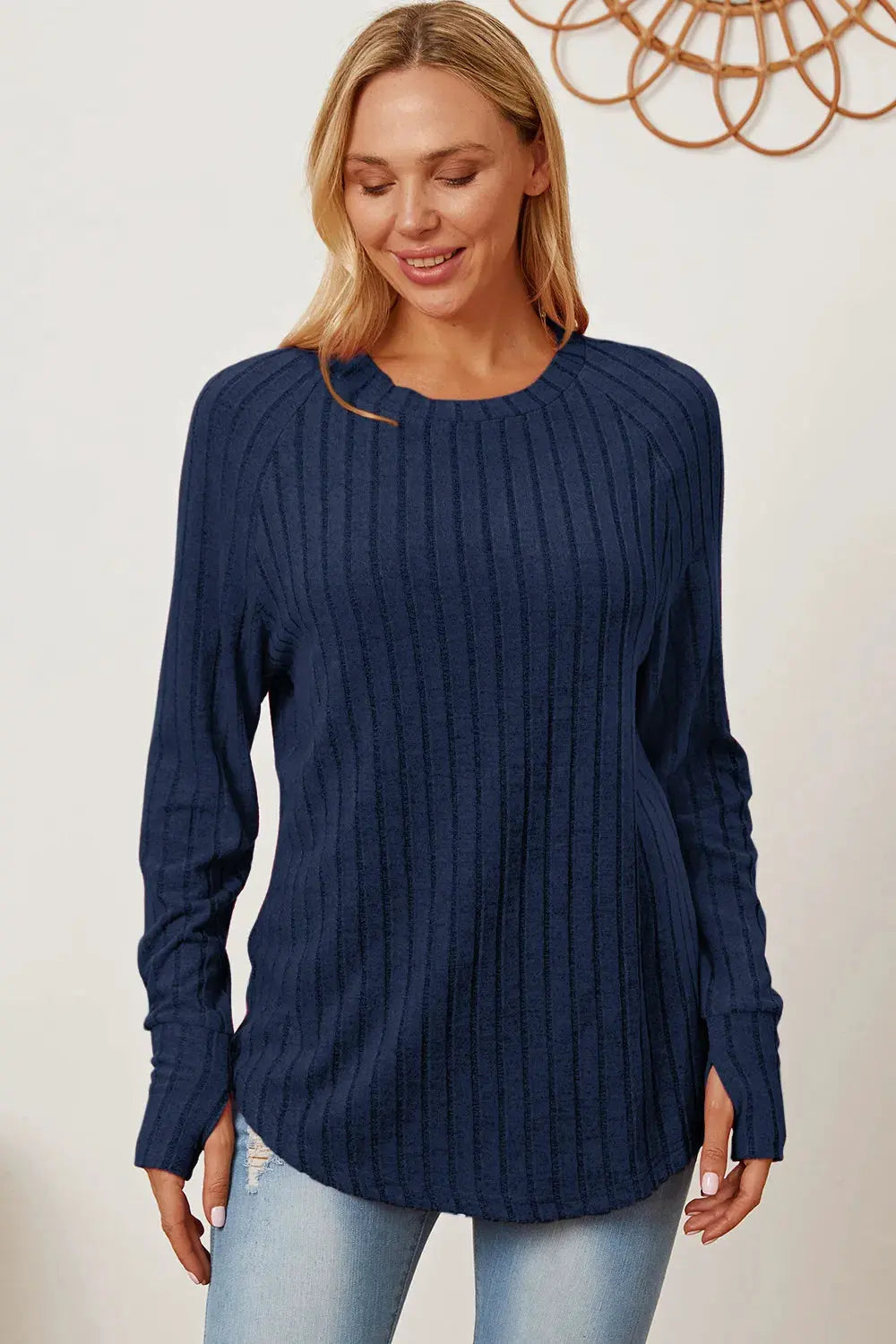 Basic Bae Full Size Ribbed Thumbhole Sleeve T-Shirt by Basic Bae