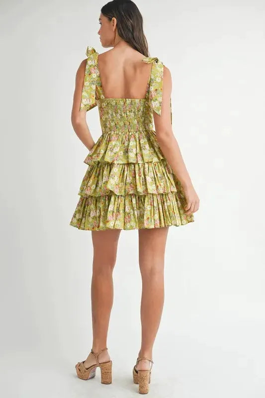 MABLE Floral Print Shoulder Tie Layered Mini Dress by MABLE