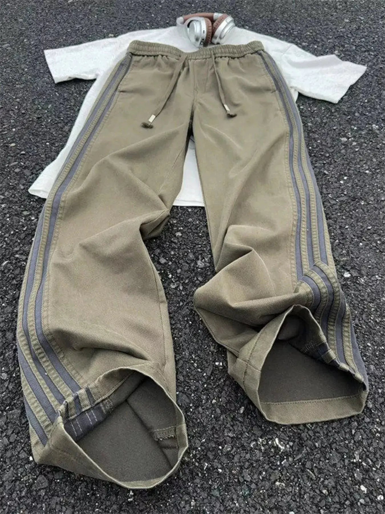 Men's Plus Size Casual Striped Wide-Leg Pants by Trendsi