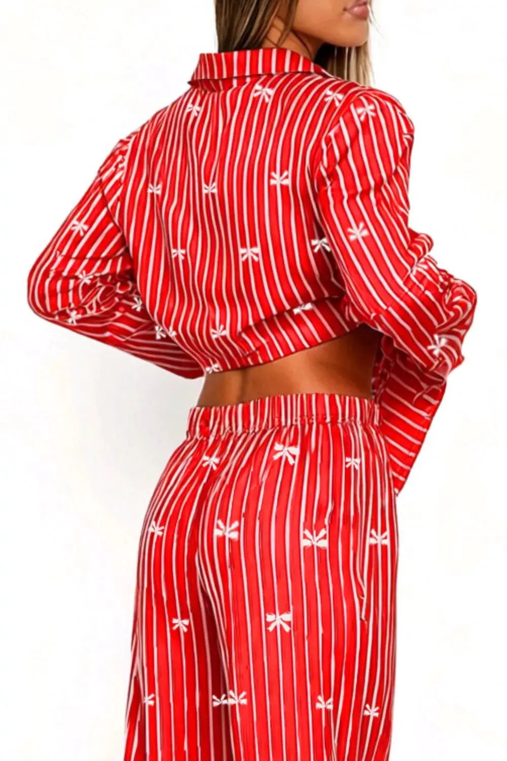 Bow Print Top and Wide Leg Pants Lounge Set by Partner Label