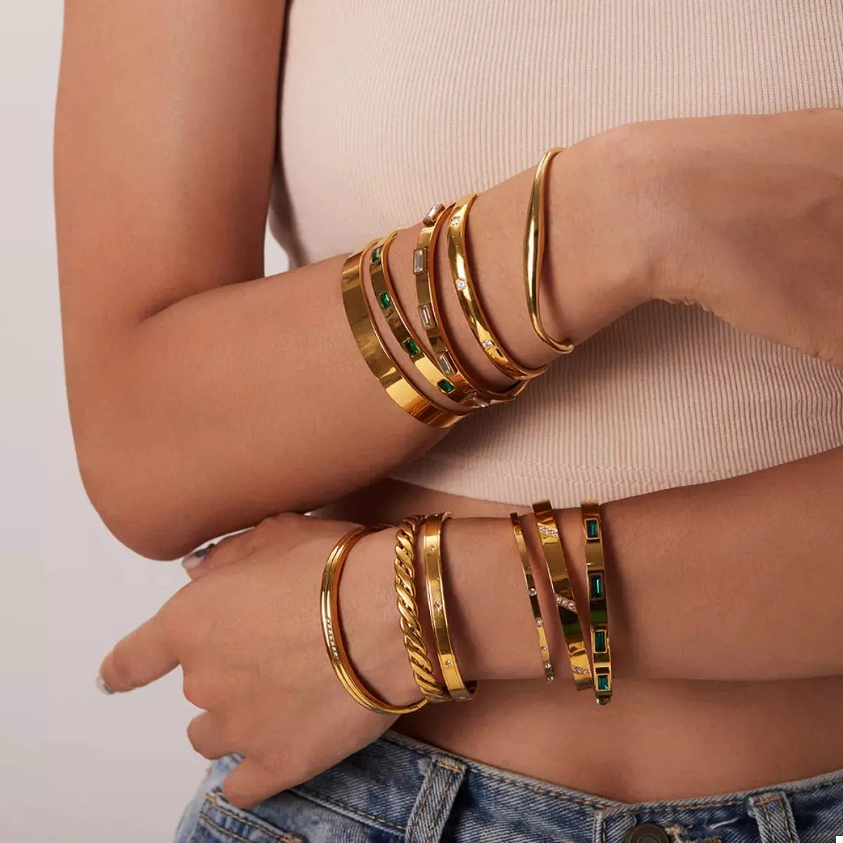 18K Gold-Plated Stainless Steel Zircon Bracelet by Partner Label