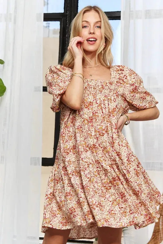 ADORA Floral Square Neck Puff Sleeve Dress by ADORA