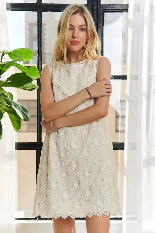 ADORA Applique Round Neck Sleeveless Shift Dress by ADORA
