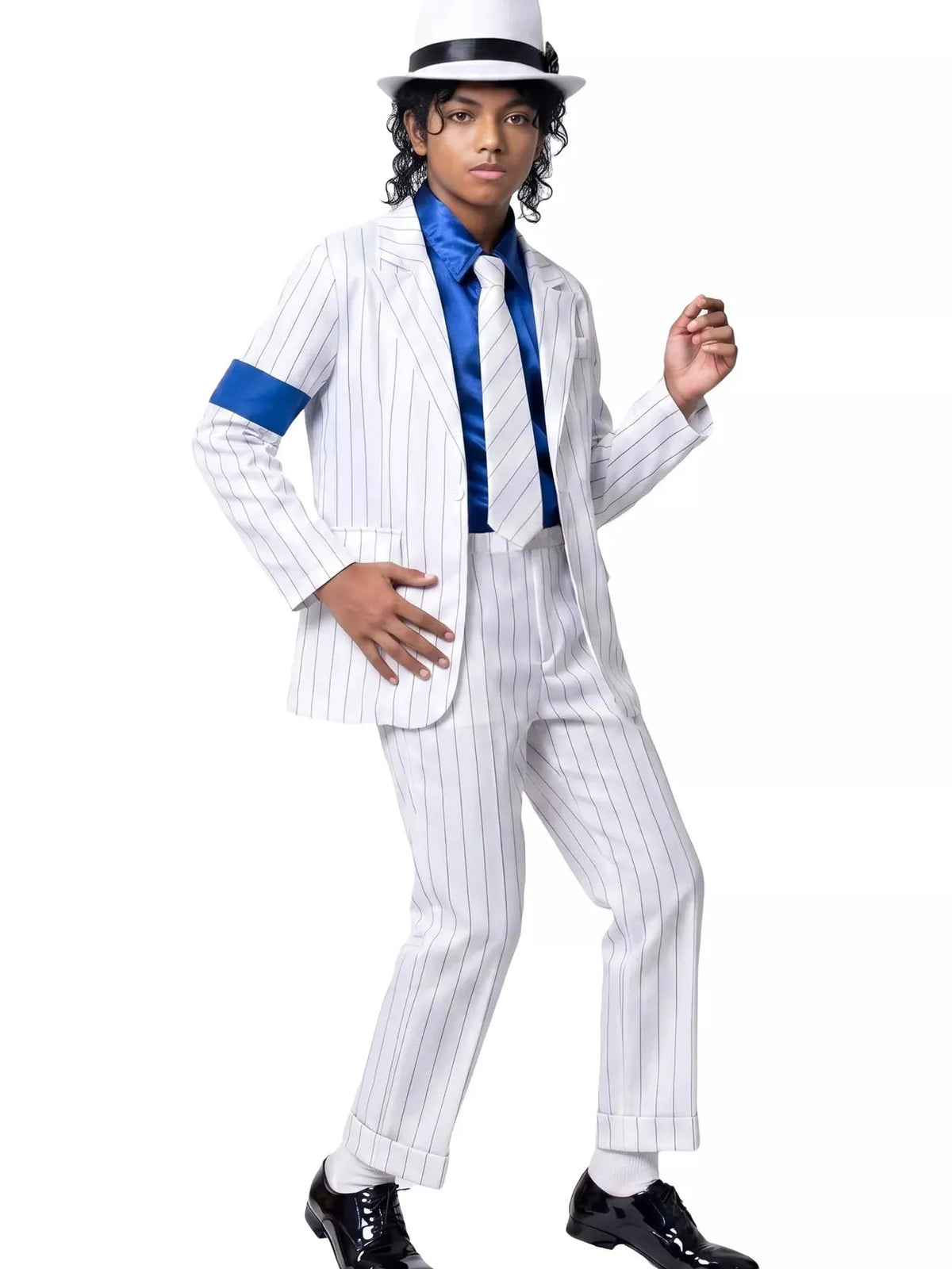 Children's Halloween Striped Suit Costume 5 Piece Set with Shirt and Fedora & Tie by Trendsi