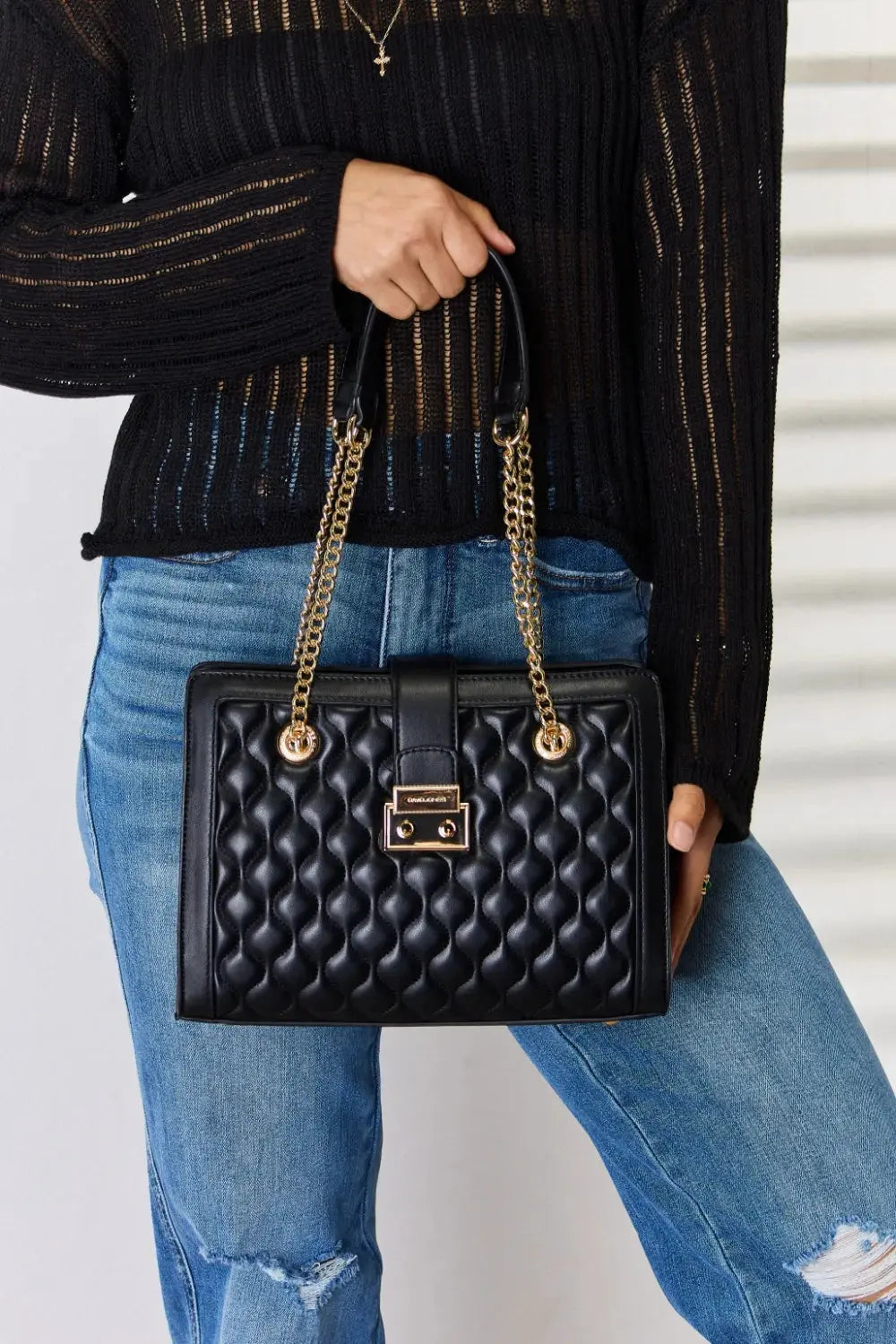 David Jones Quilted PU Leather Handbag by Partner Label