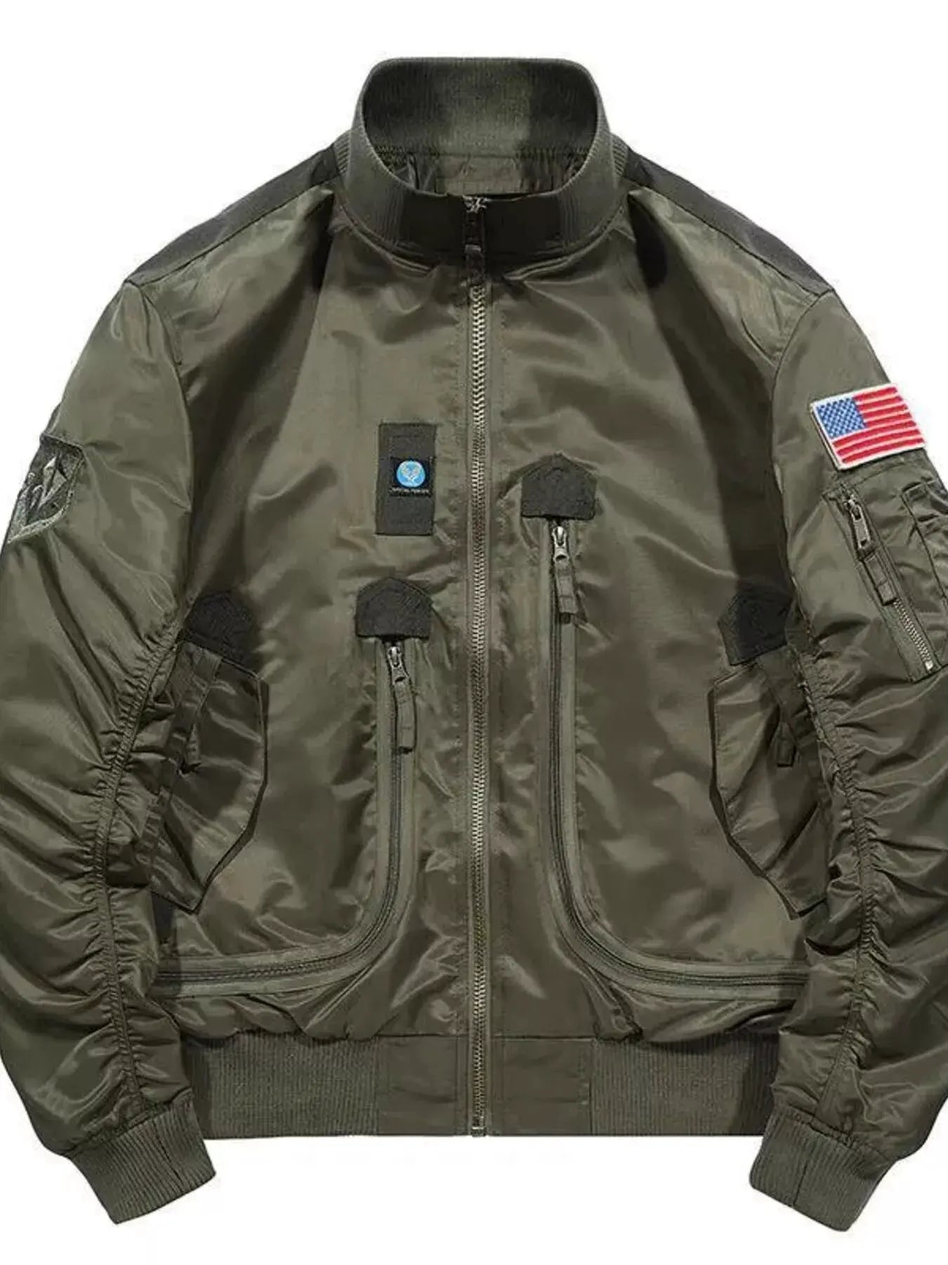 Men's Plus Size Zip Up Bomber Jacket with Multiple Pockets by Partner Label