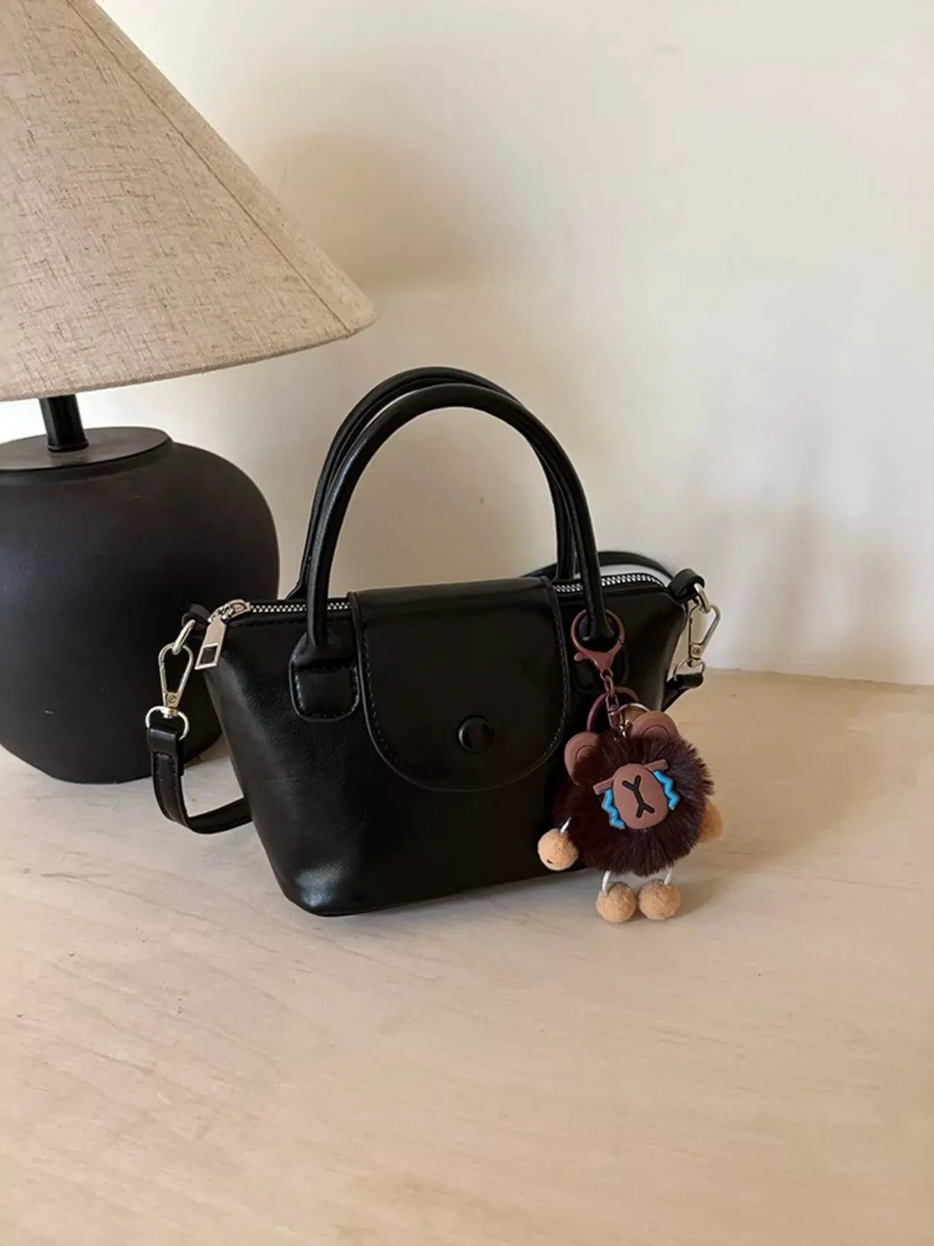 Two-Tone Flap Decor Crossbody Bag with Charm by Partner Label
