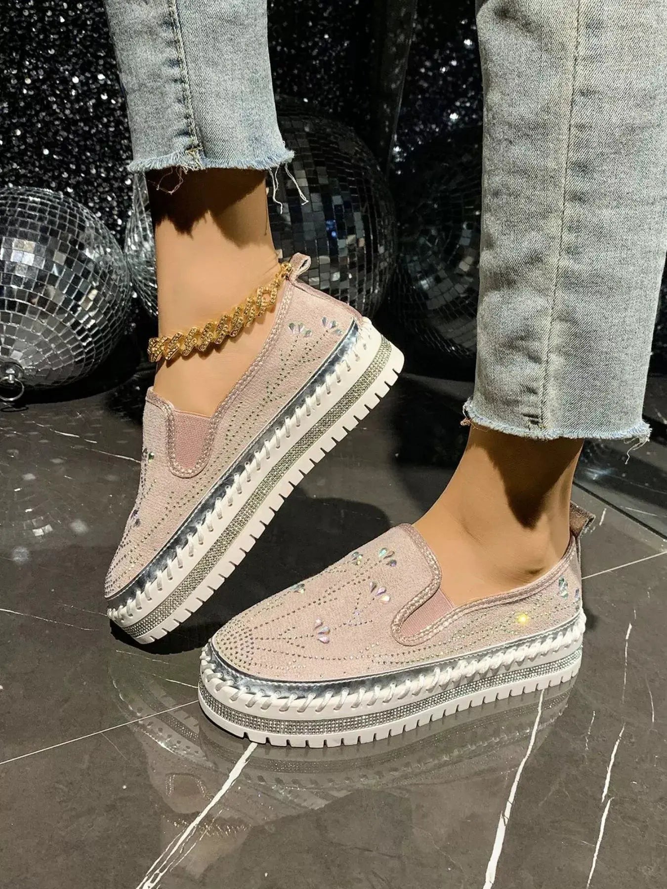 Rhinestone Embellished Platform Loafers by Partner Label