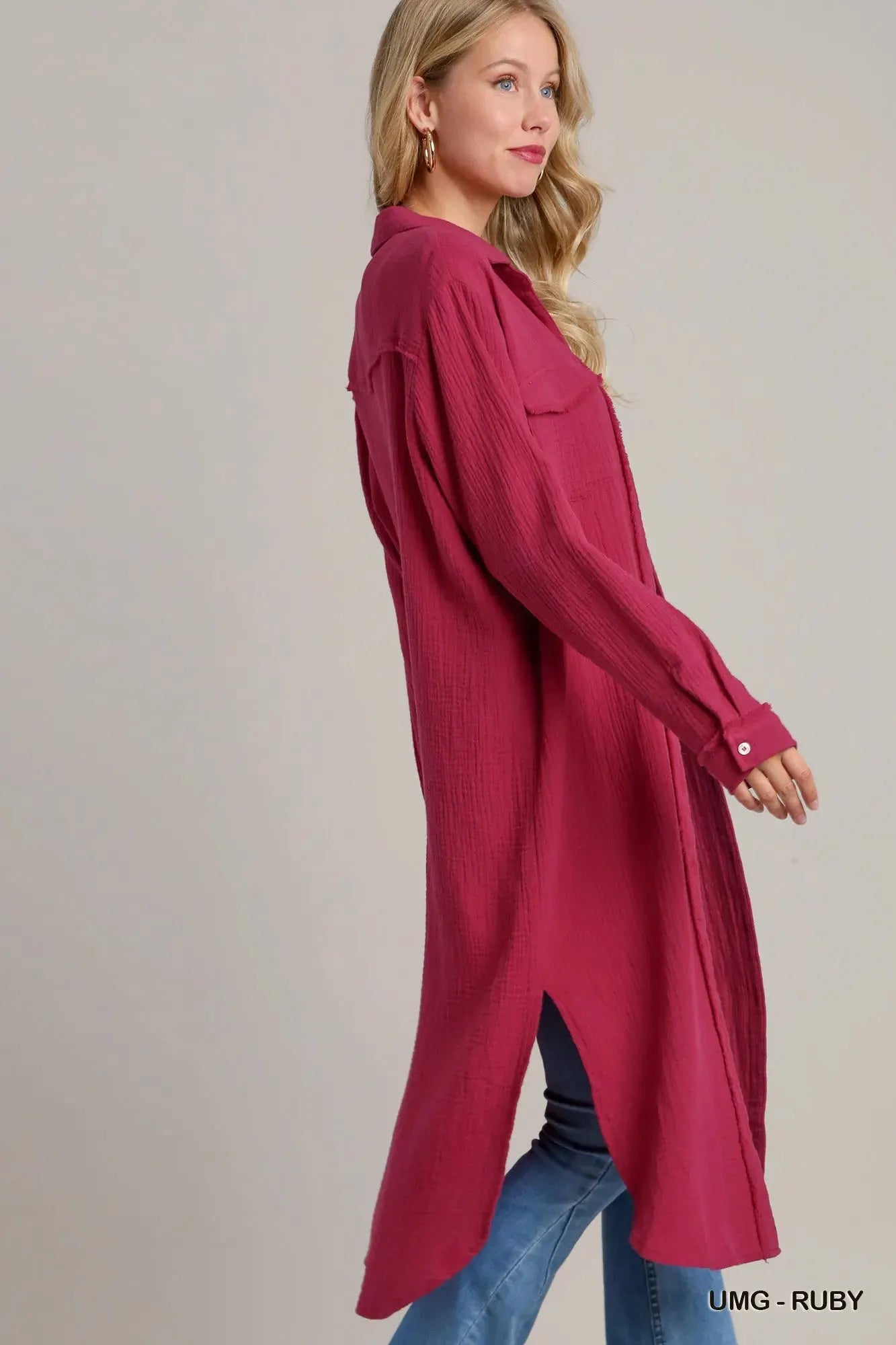 Umgee Cotton Gauze Button Down Shirt Dress by Umgee