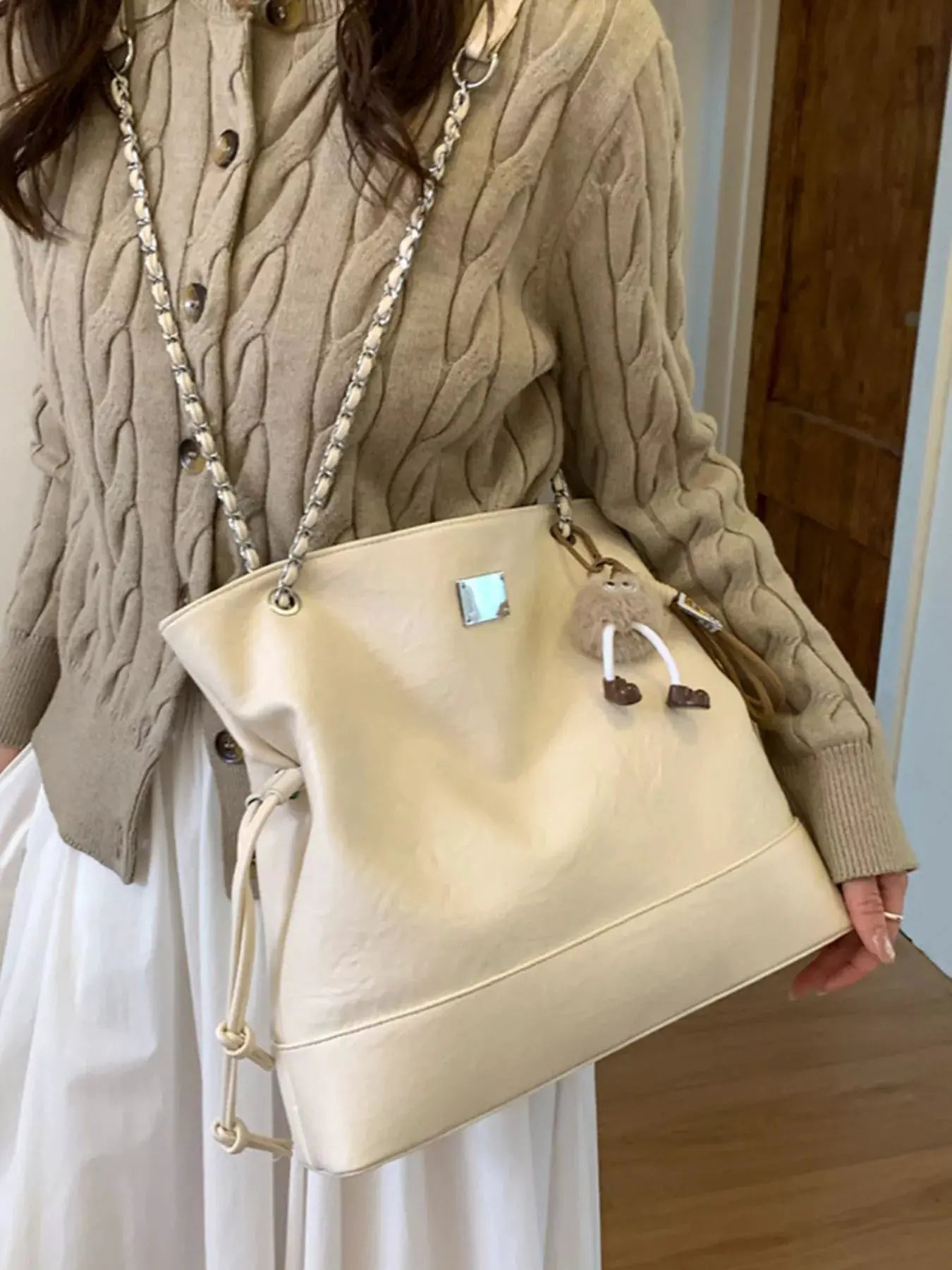 Chain Strap Faux Leather Tote Bag by Partner Label