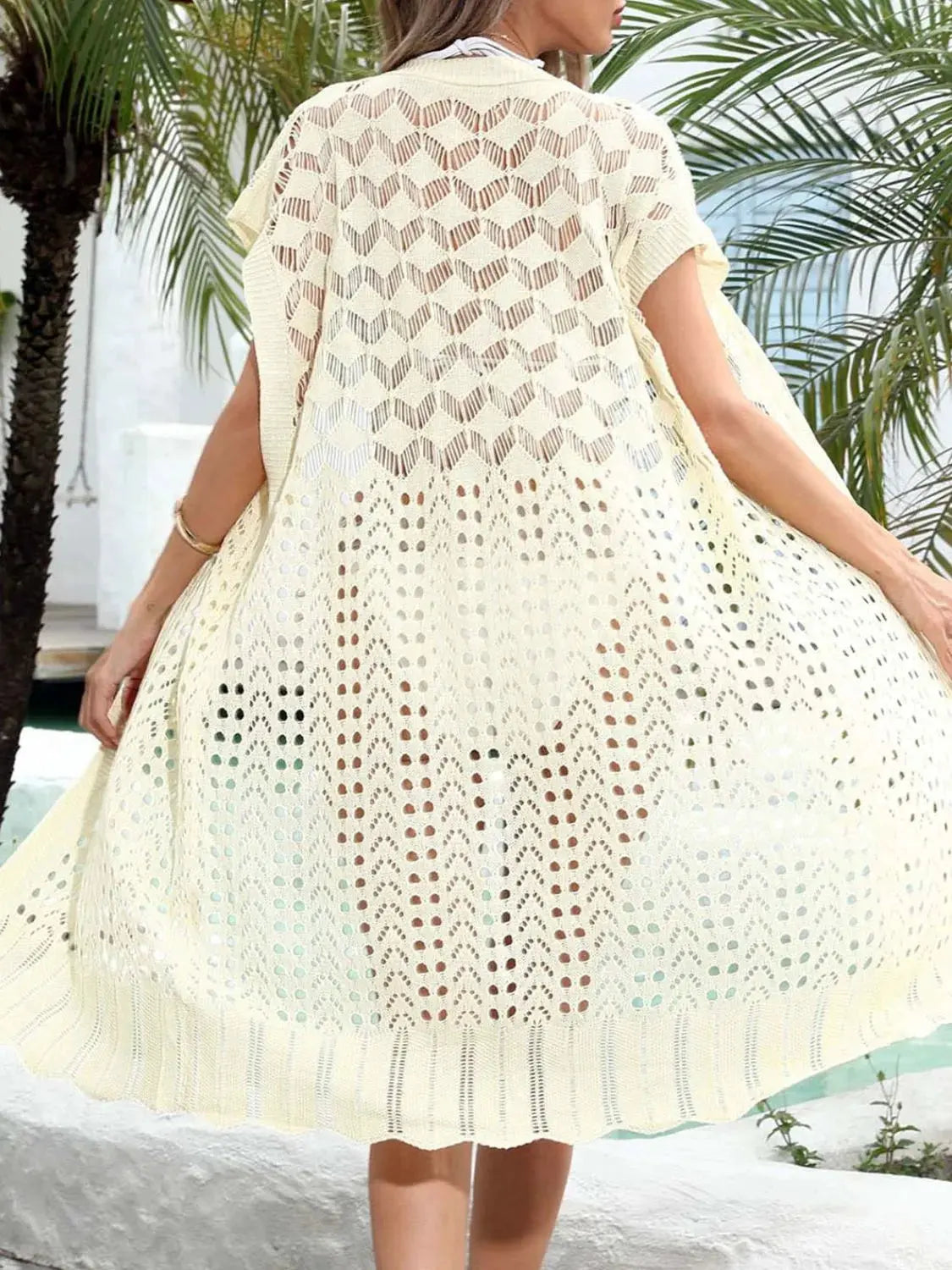 Open Front Short Sleeve Openwork Cover-Up by Partner Labels