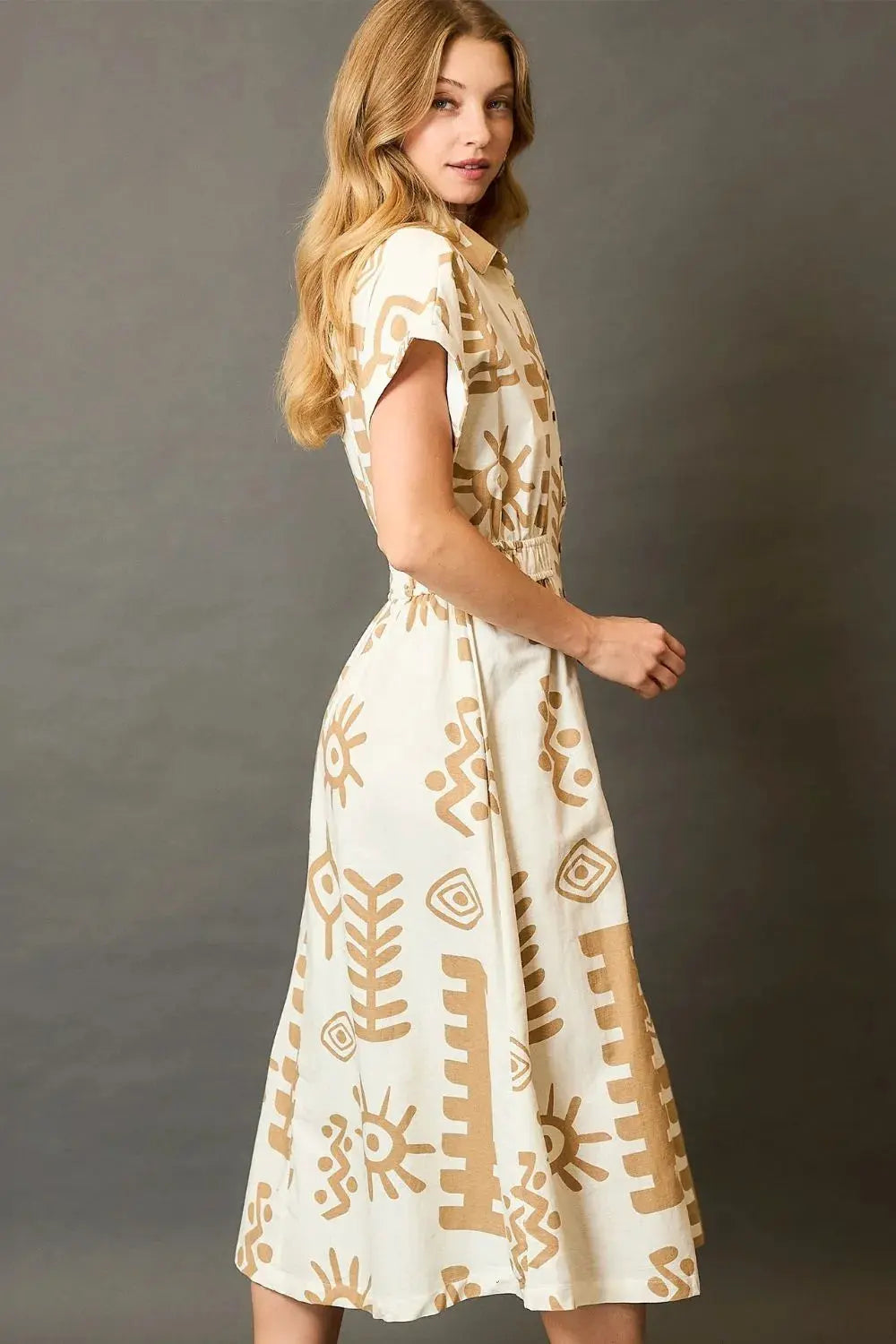 Umgee Full Size Abstract Print Elastic Waist Midi Dress Plus Size by Umgee