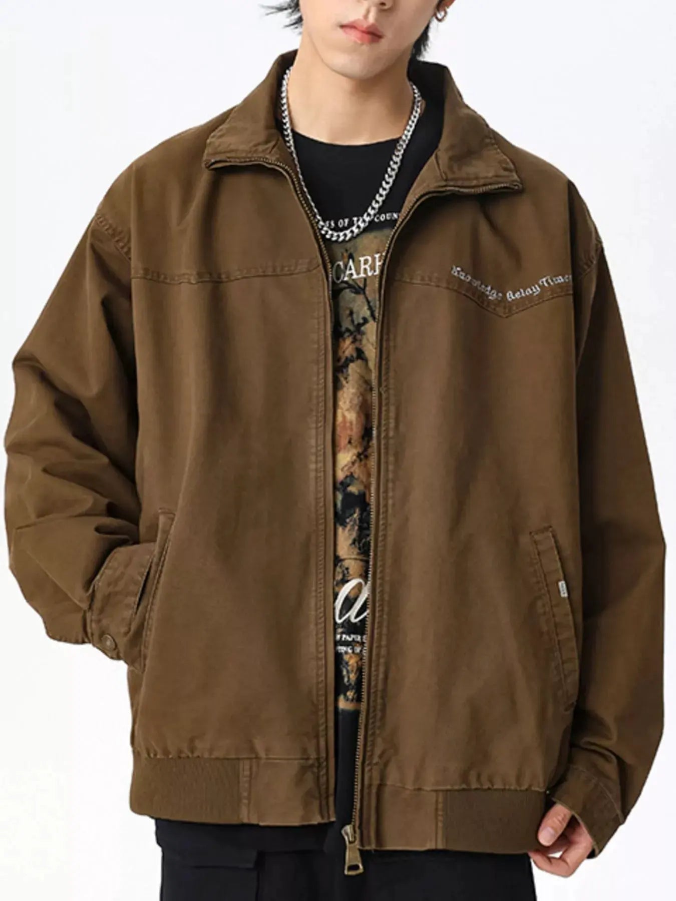 Men's Plus Size Zip Up Long Sleeve Jacket by Partner Label
