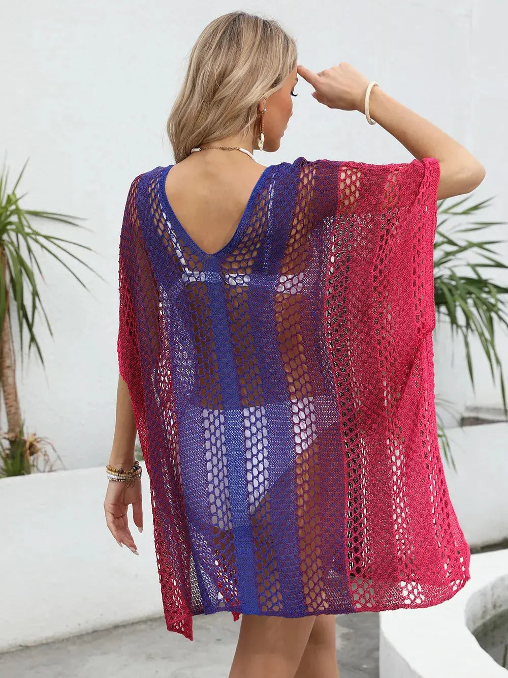Openwork Contrast V-Neck Cover-Up by Partner Labels