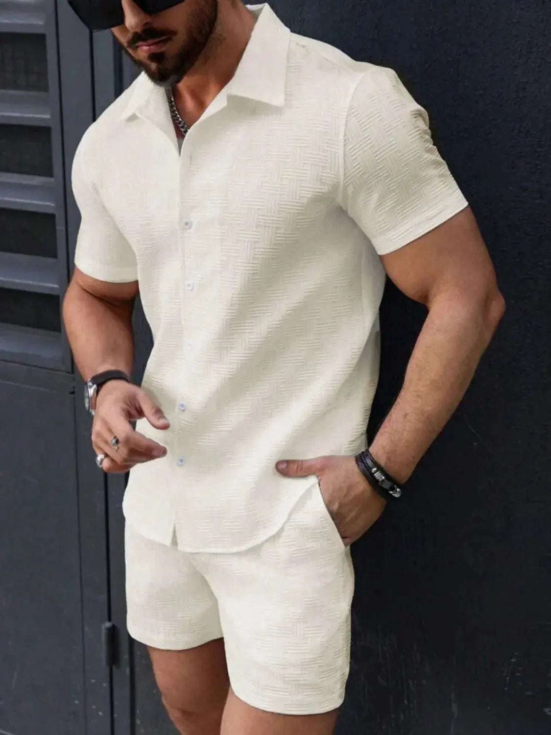 Men's Button Up Short Sleeve Shirt and Shorts Set by Trendsi