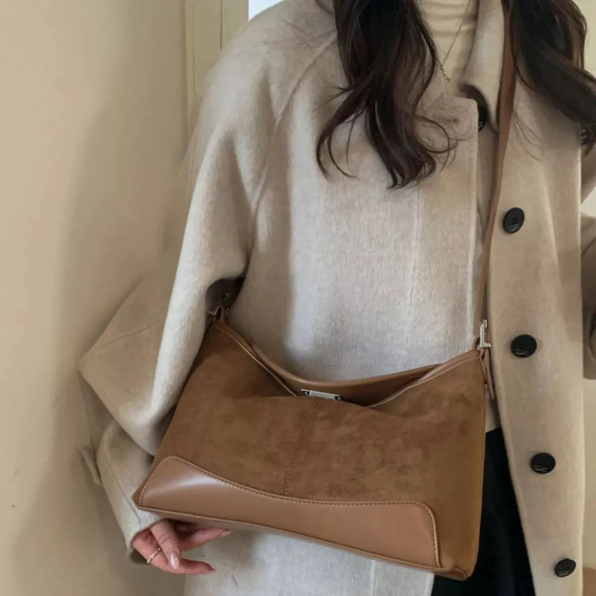 Suede Crossbody Bag with Adjustable Strap by Partner Label
